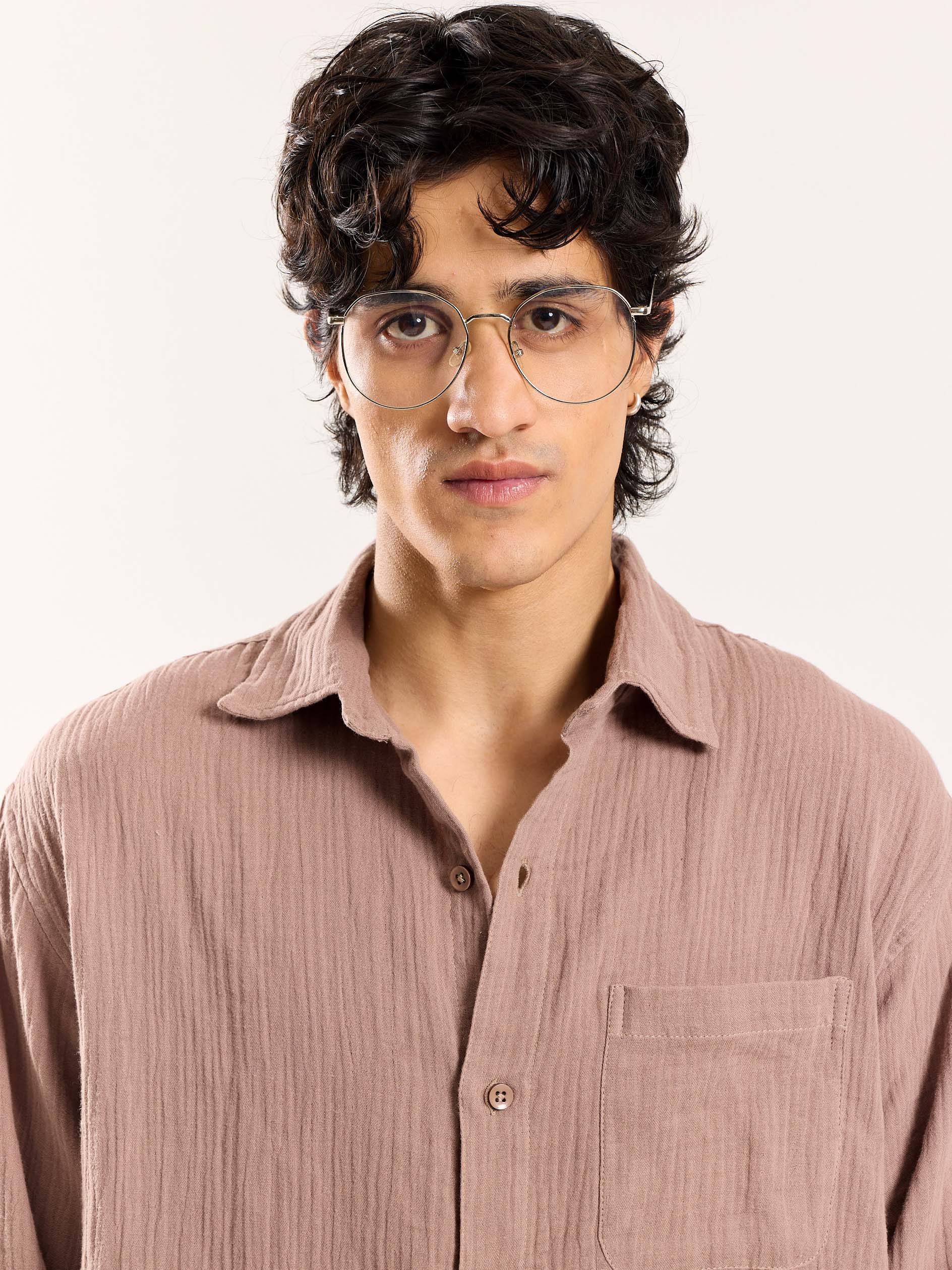 Taupe Gauze Holiday Shirt - Image 3