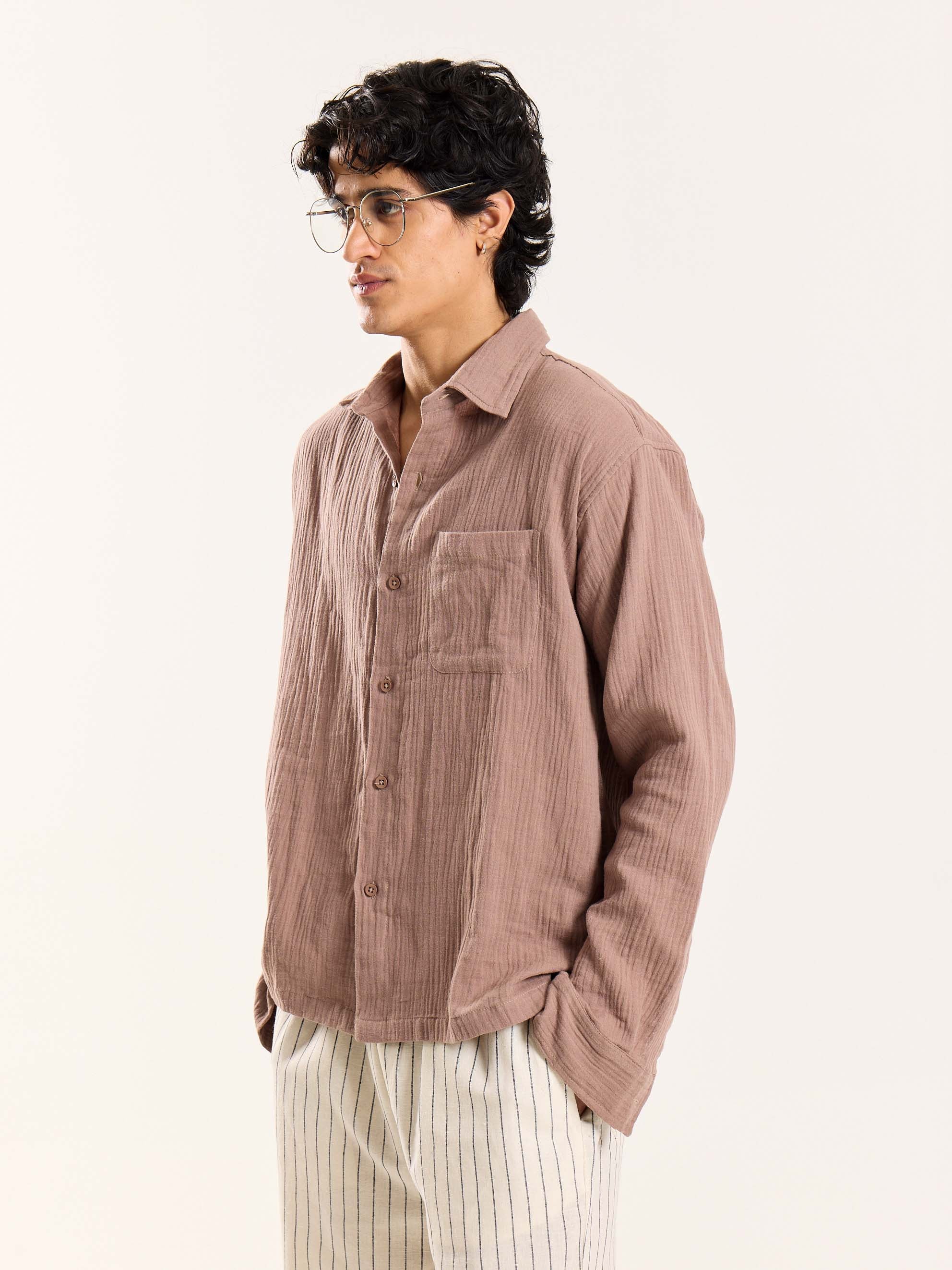 Taupe Gauze Holiday Shirt - Image 4