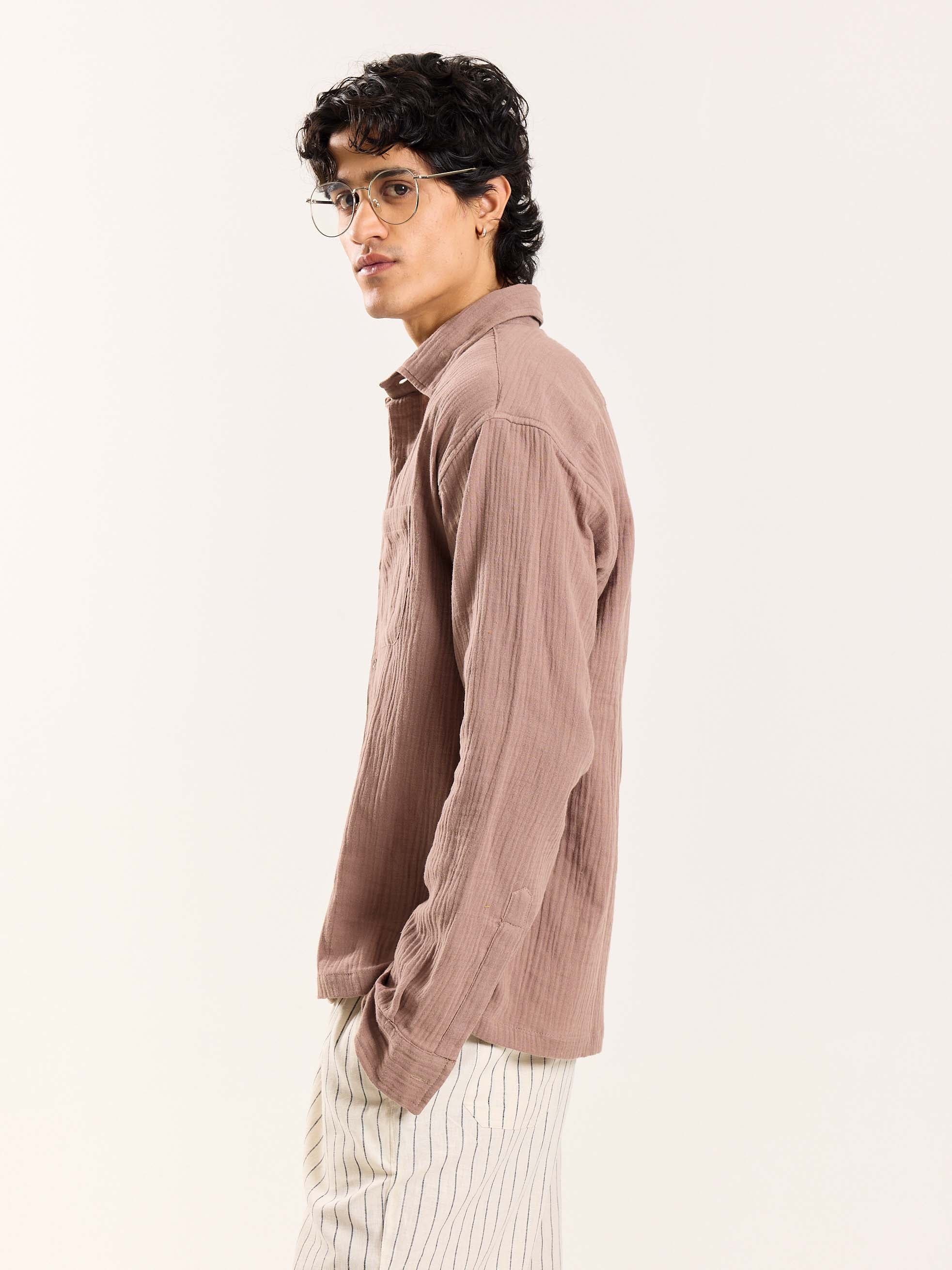 Taupe Gauze Holiday Shirt - Image 5
