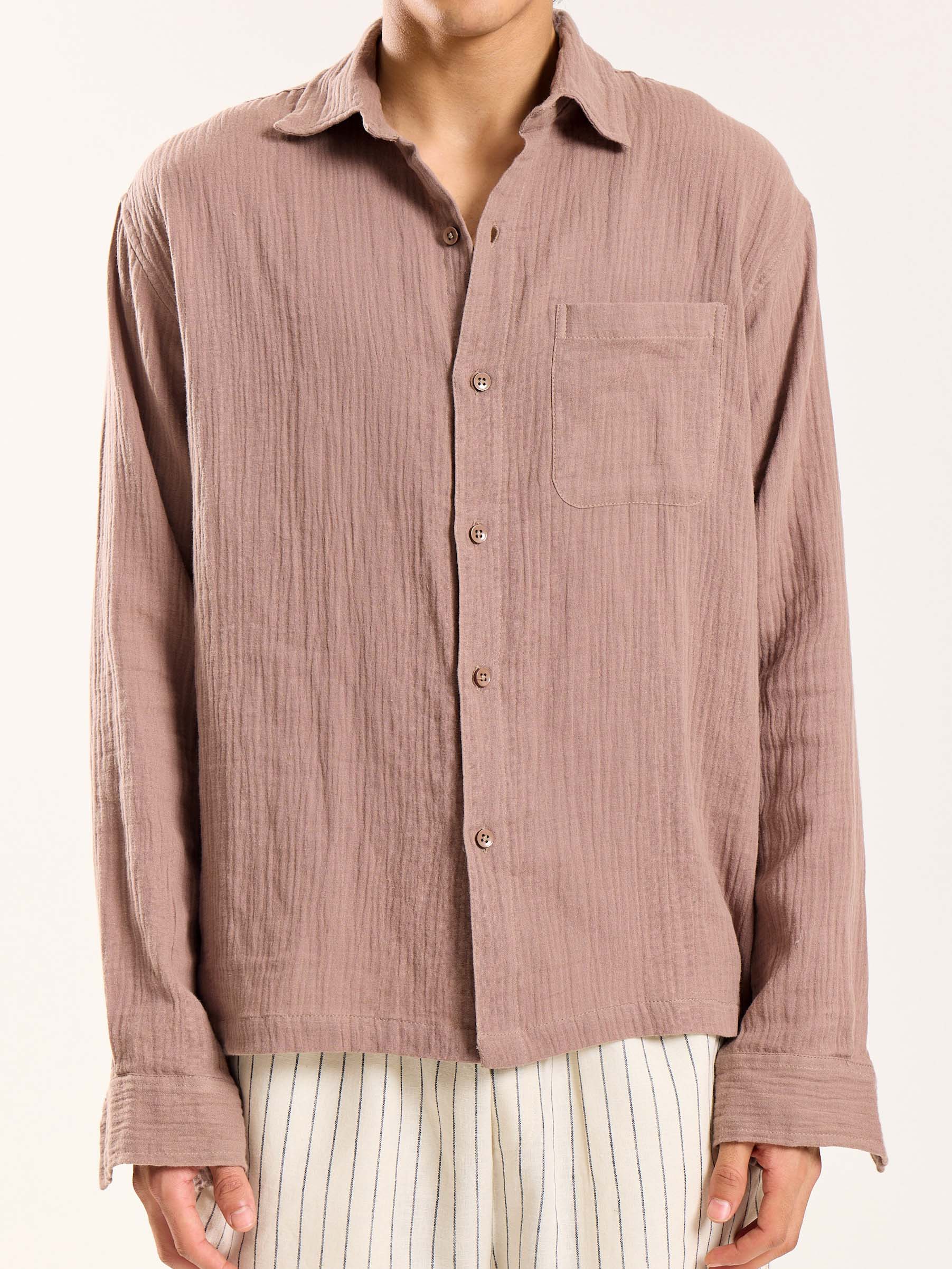 Taupe Gauze Holiday Shirt - Image 6