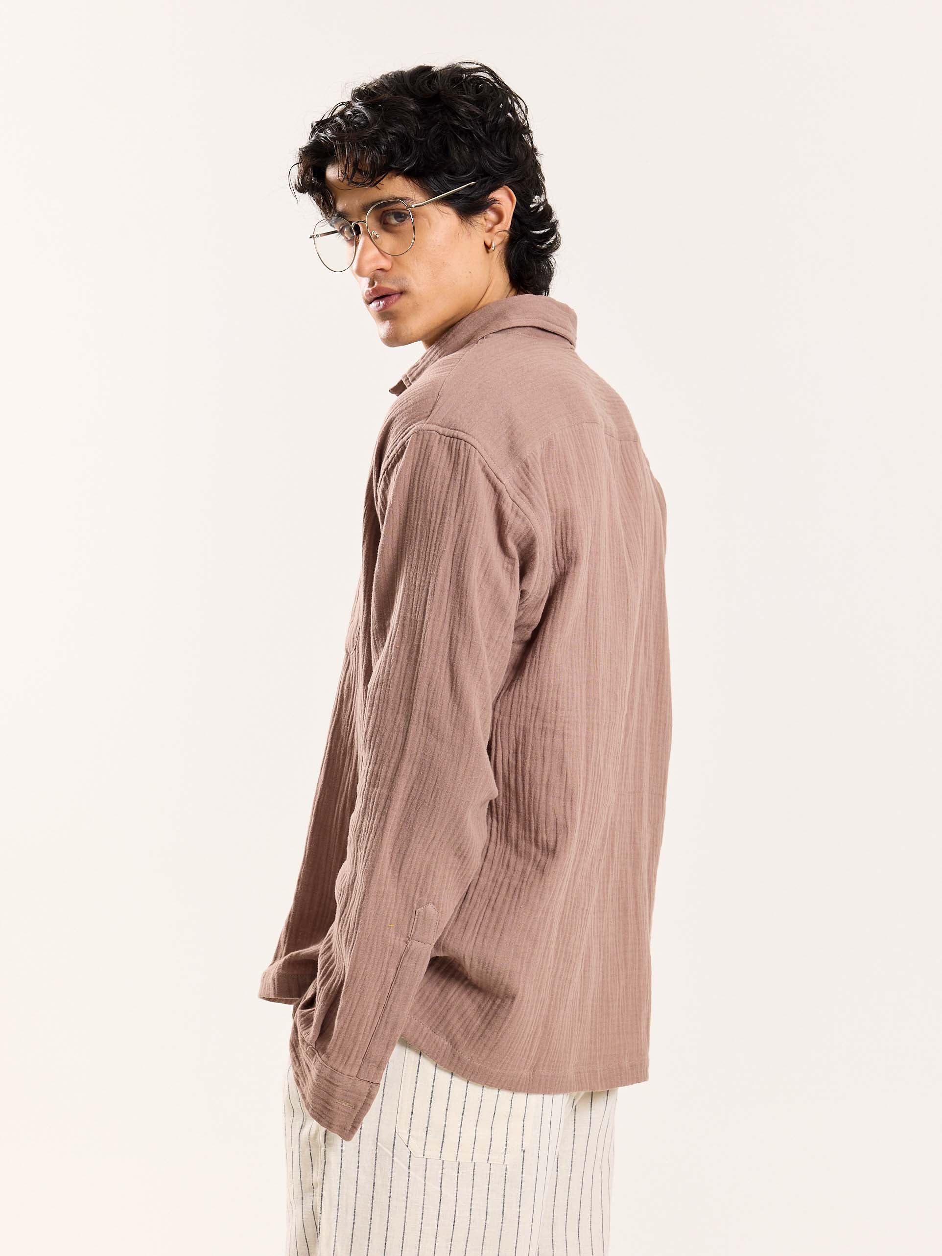 Taupe Gauze Holiday Shirt - Image 7
