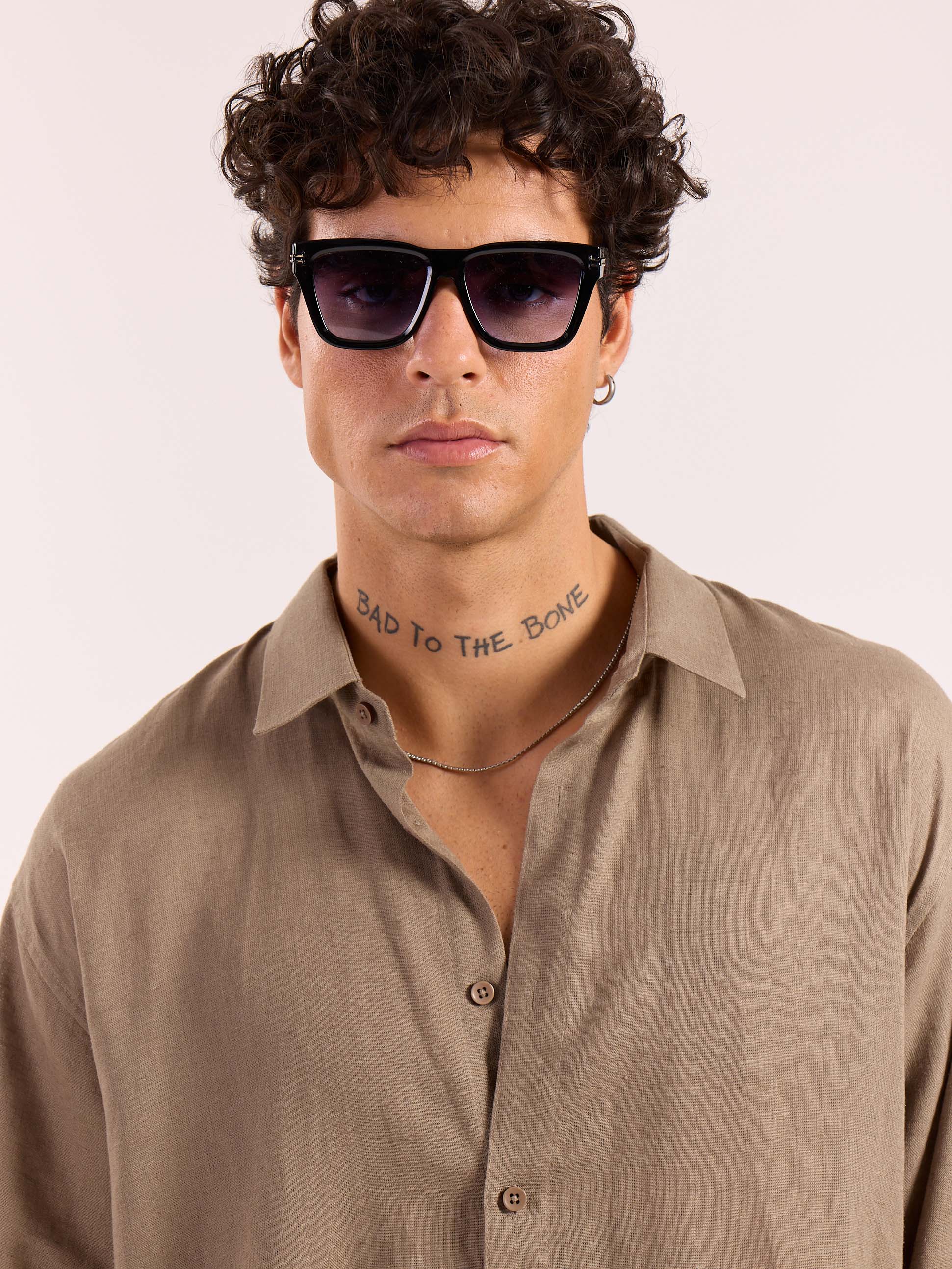 Taupe Linen Cropped Shirt  ( Pre-Order ) - Image 3