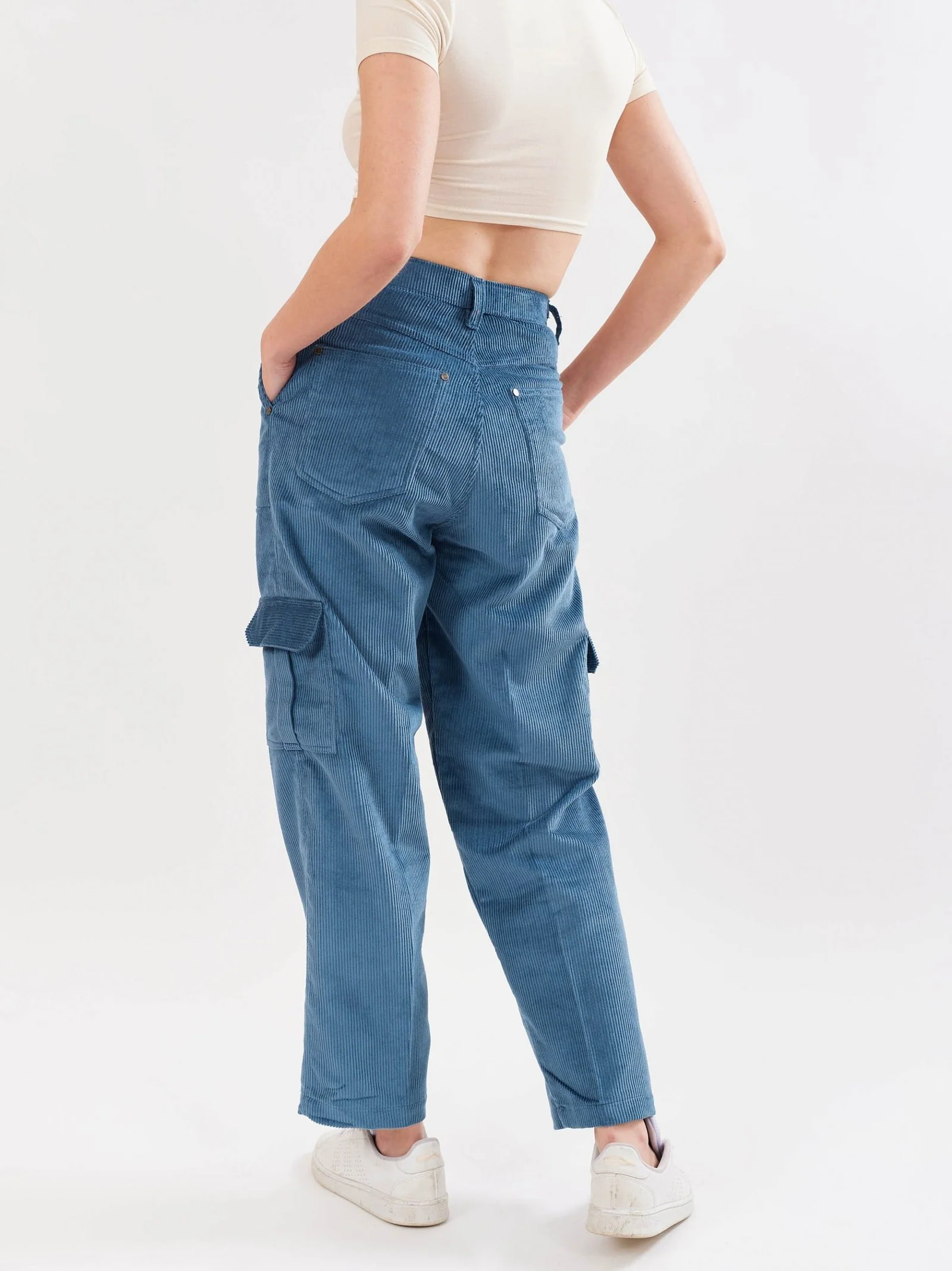 Teal Blue Corduroy Cargo Trousers - Image 7