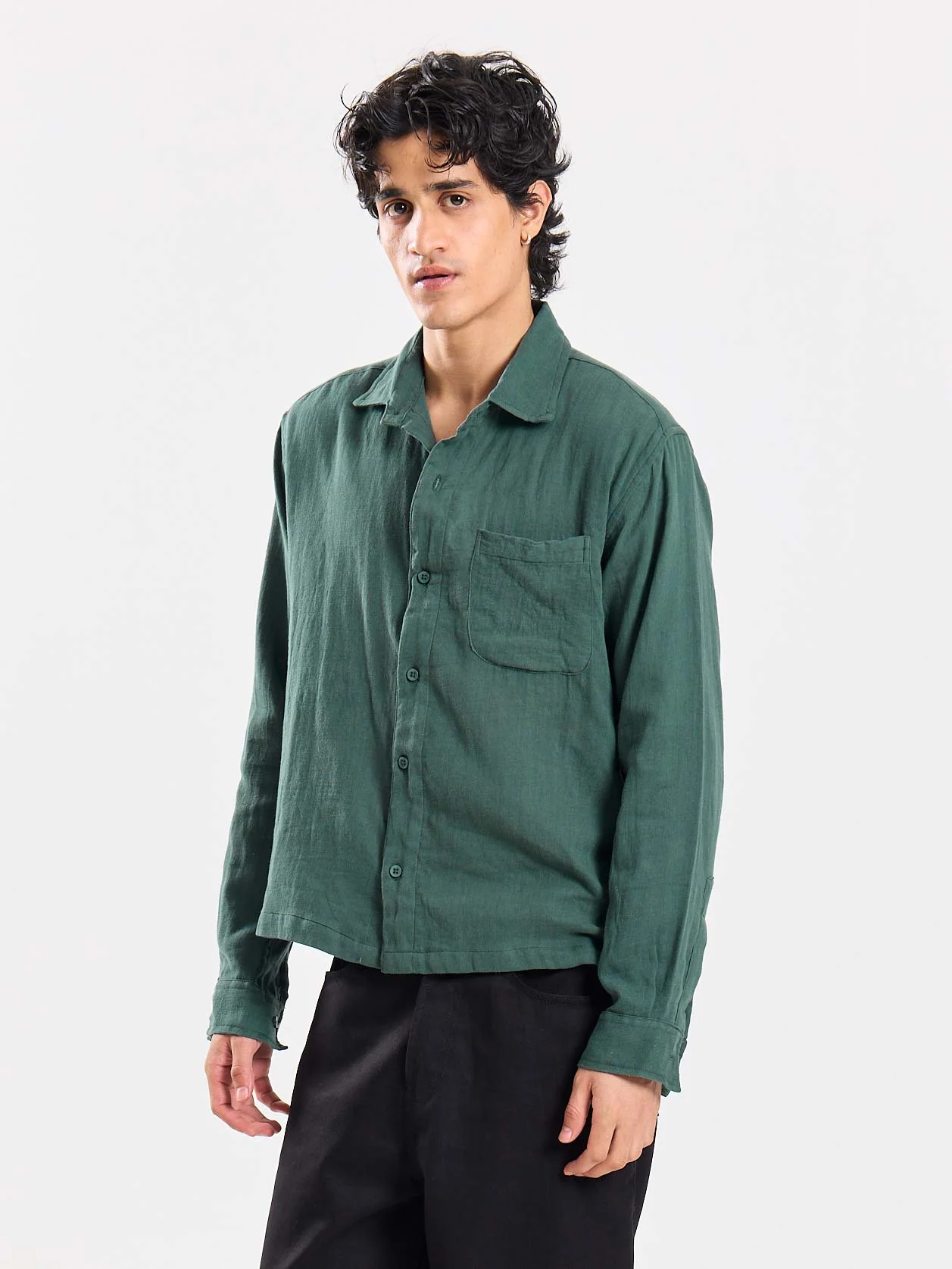 Teal Green Gauze Holiday Shirt - Image 4