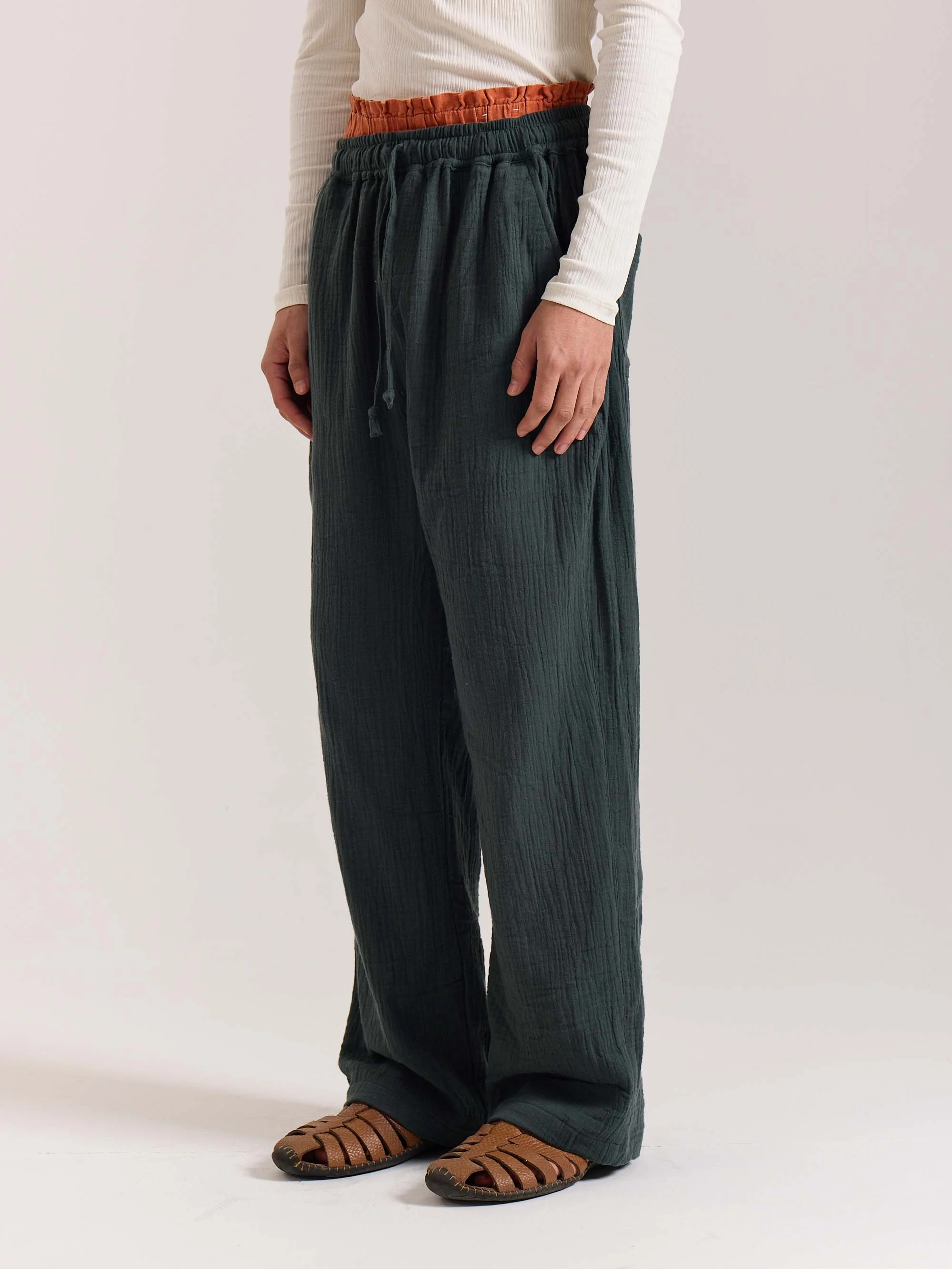Teal Green Gauze Pull-on Pants - Image 3