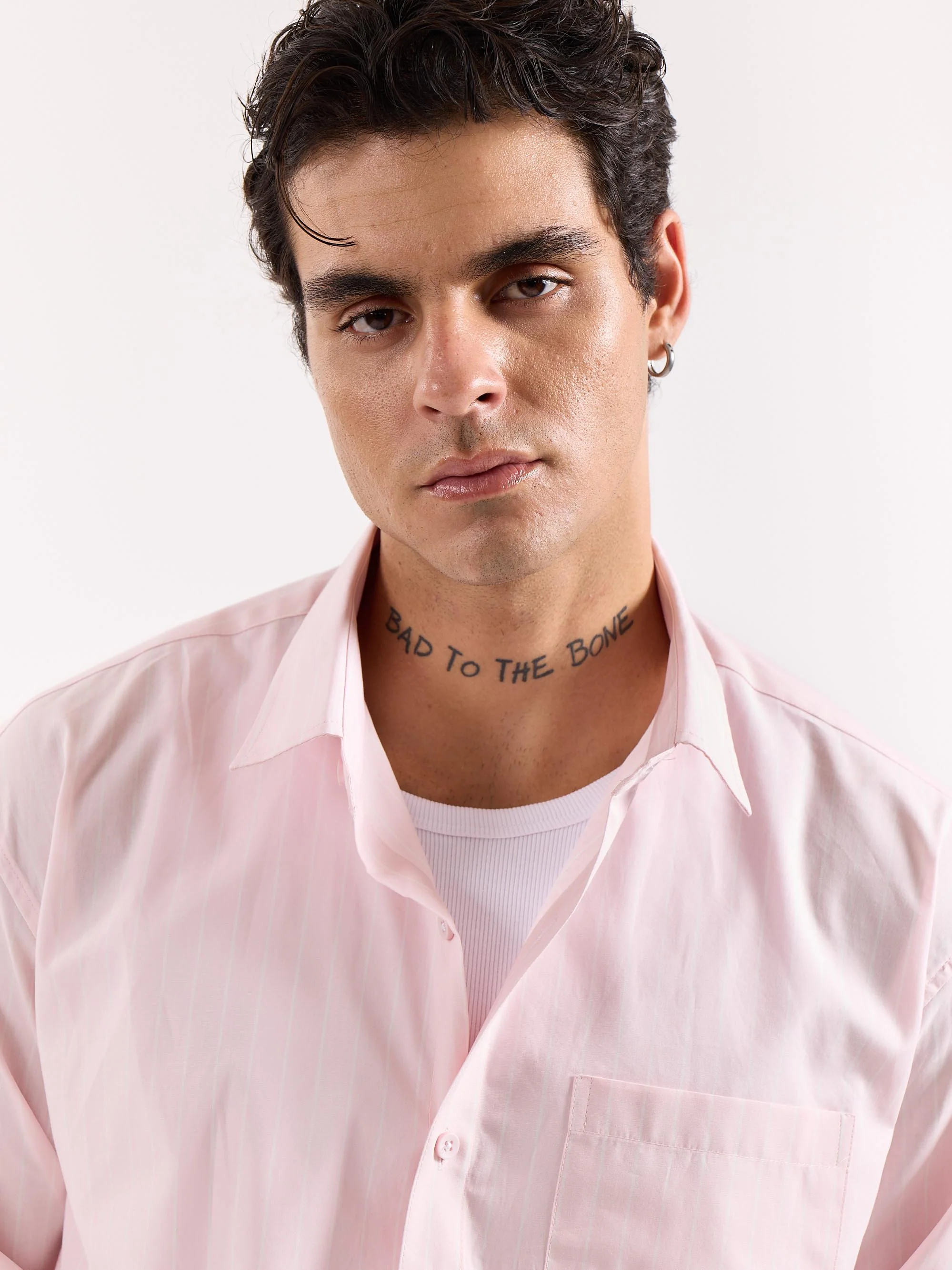 Very Light Pink Striped Poplin Oversized Shirt - Image 5