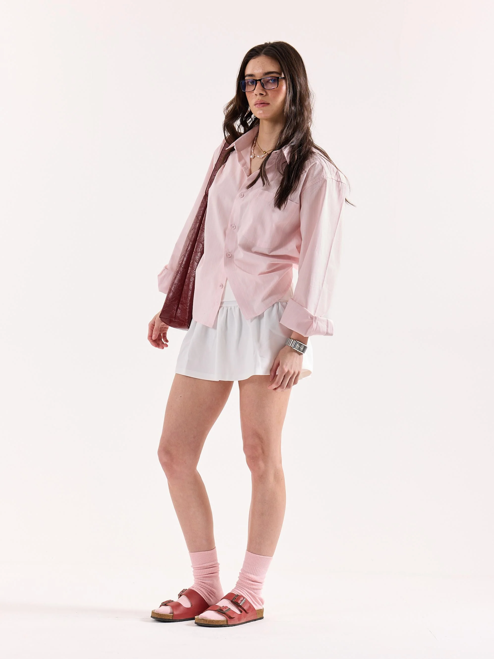 Very Light Pink Striped Poplin Oversized Shirt - Image 6