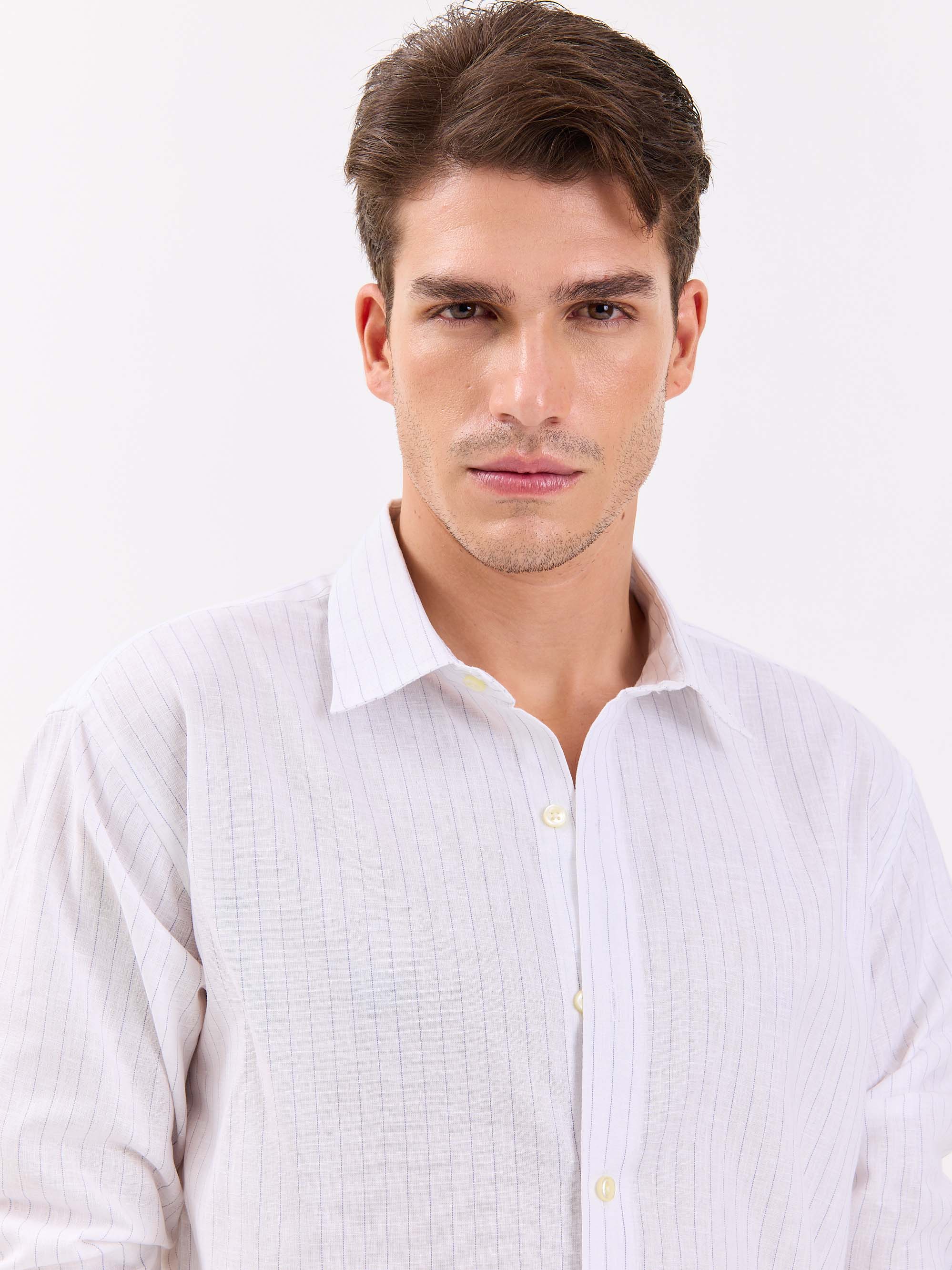White & Blue Striped Linen-blend Shirt - Image 5