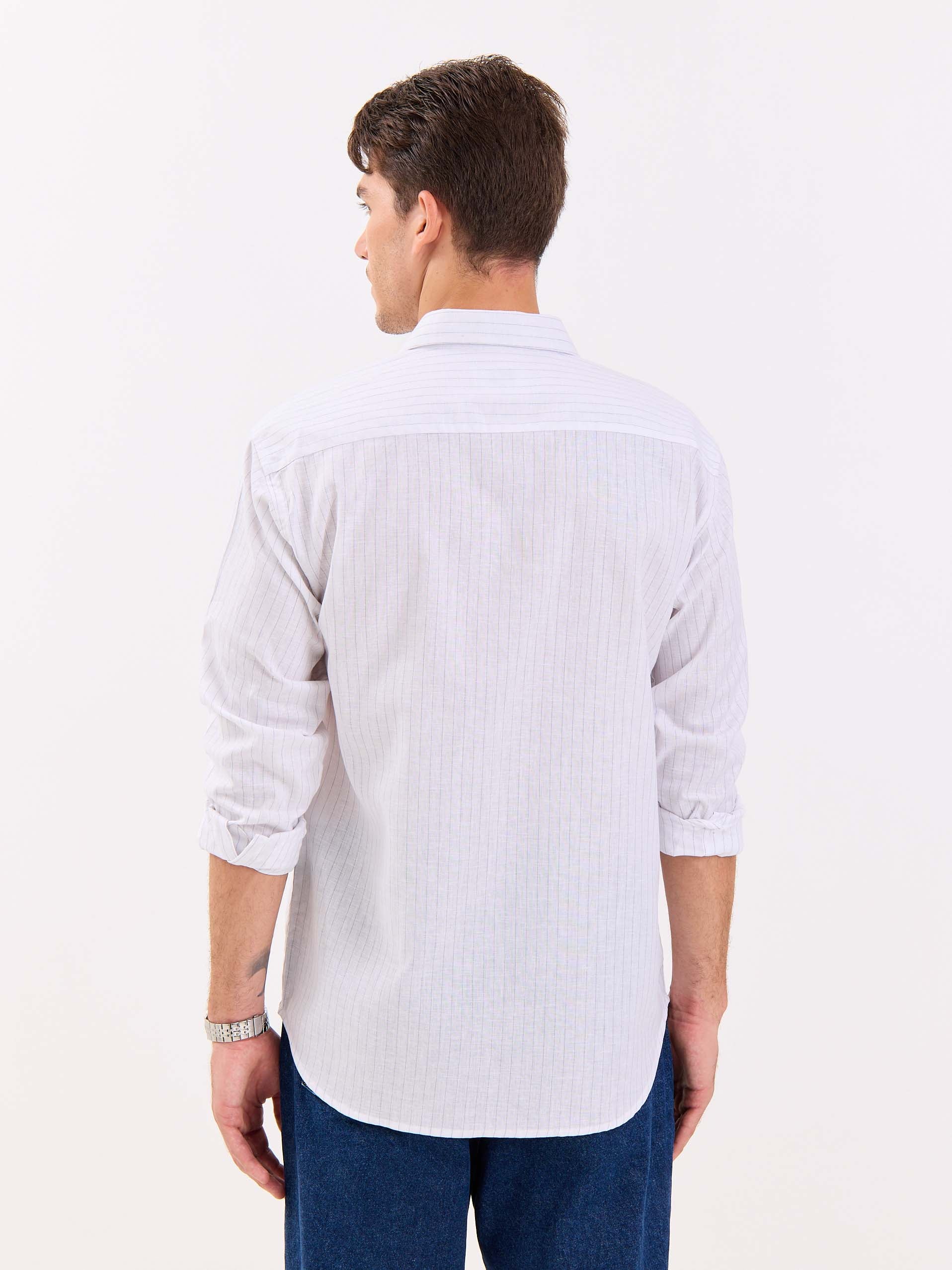 White & Blue Striped Linen-blend Shirt - Image 7