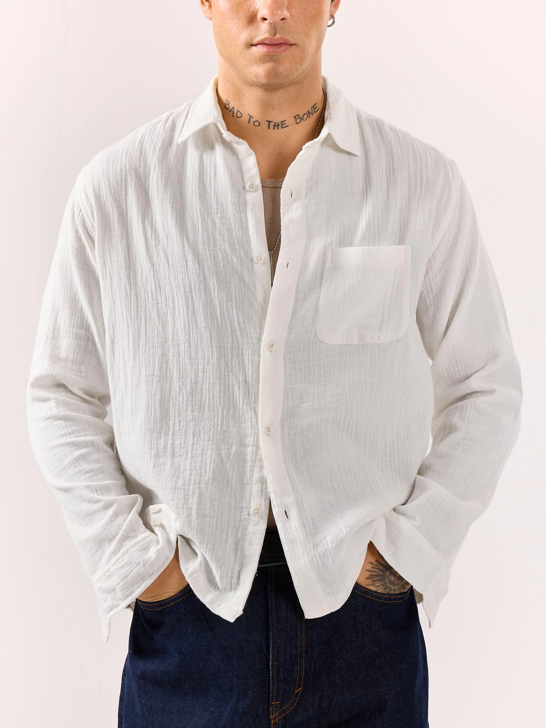 White Gauze Holiday Shirt - Image 3