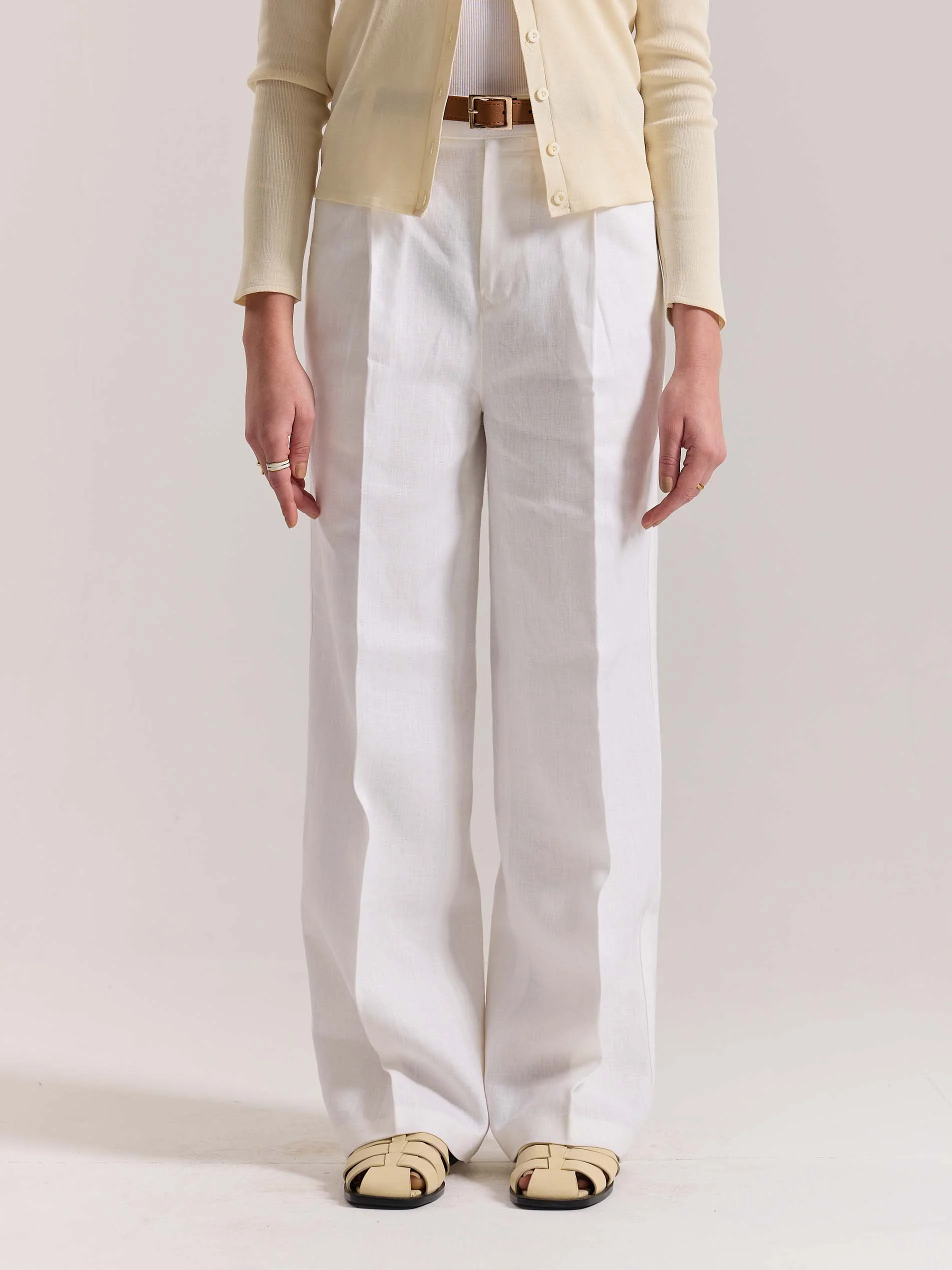 White Linen Baggy Fit Trousers - Image 4