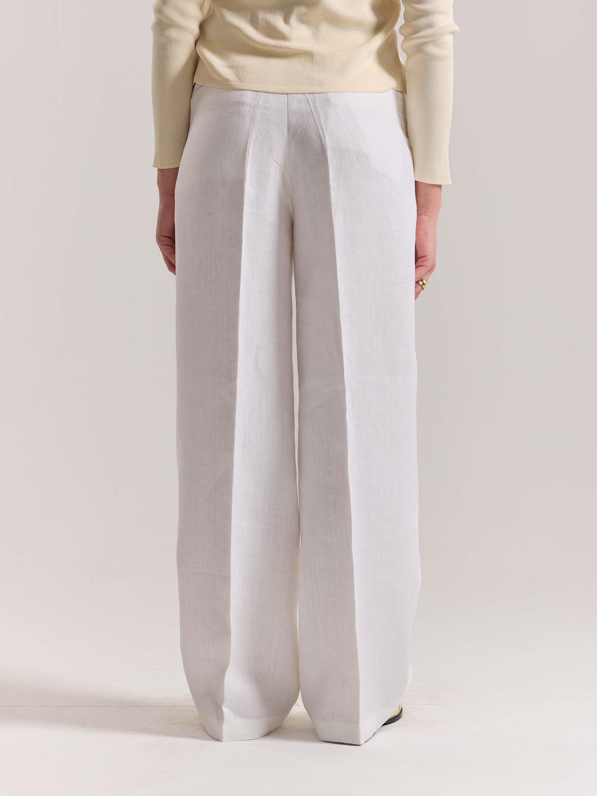 White Linen Baggy Fit Trousers - Image 8