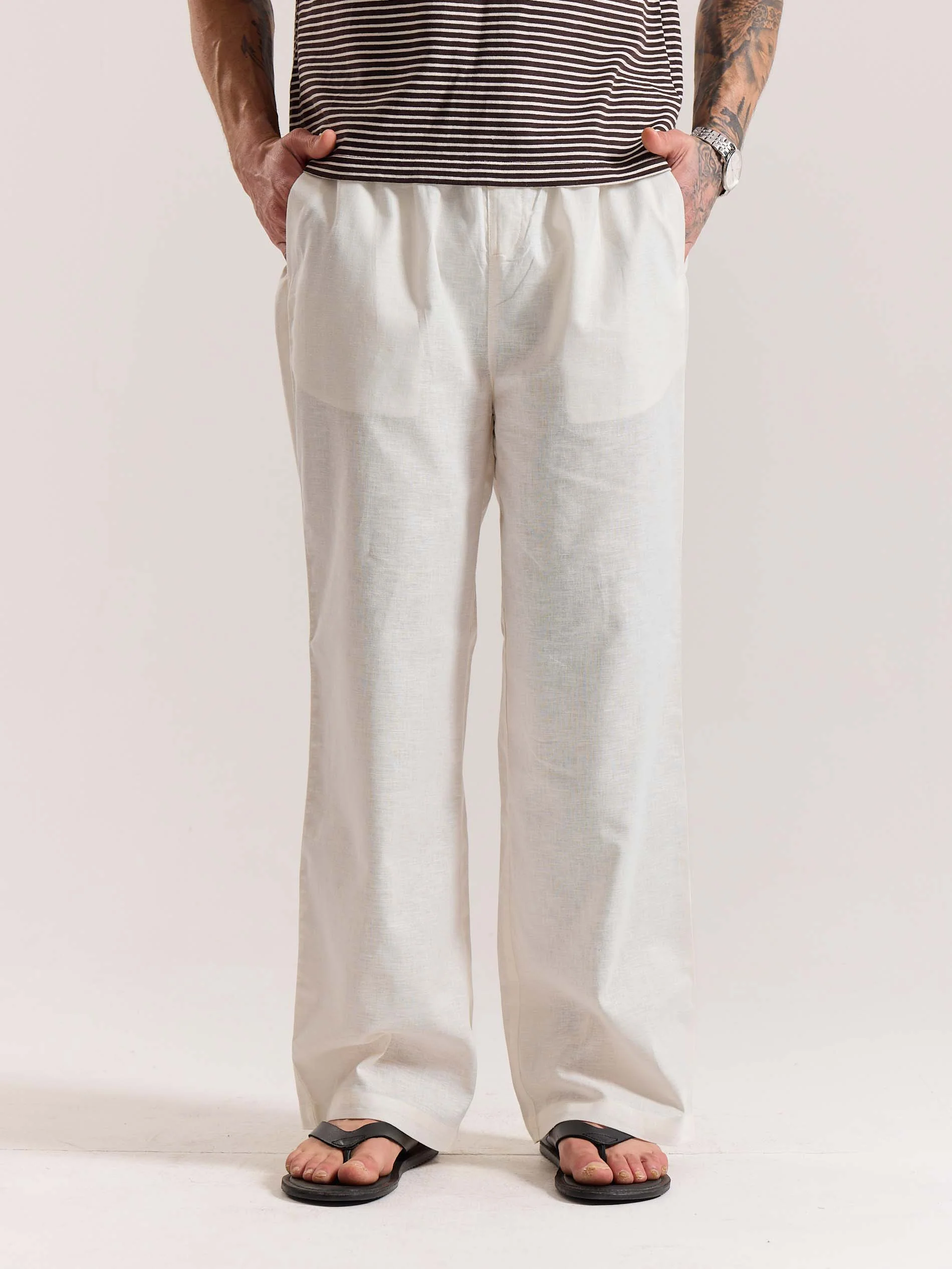 White Linen Pull-on Pants - Image 3
