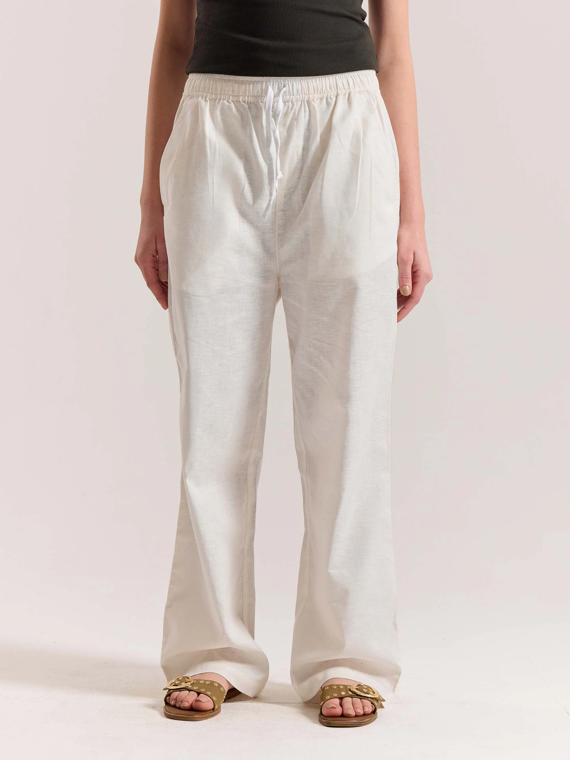 White Linen Pull-on Pants - Image 4