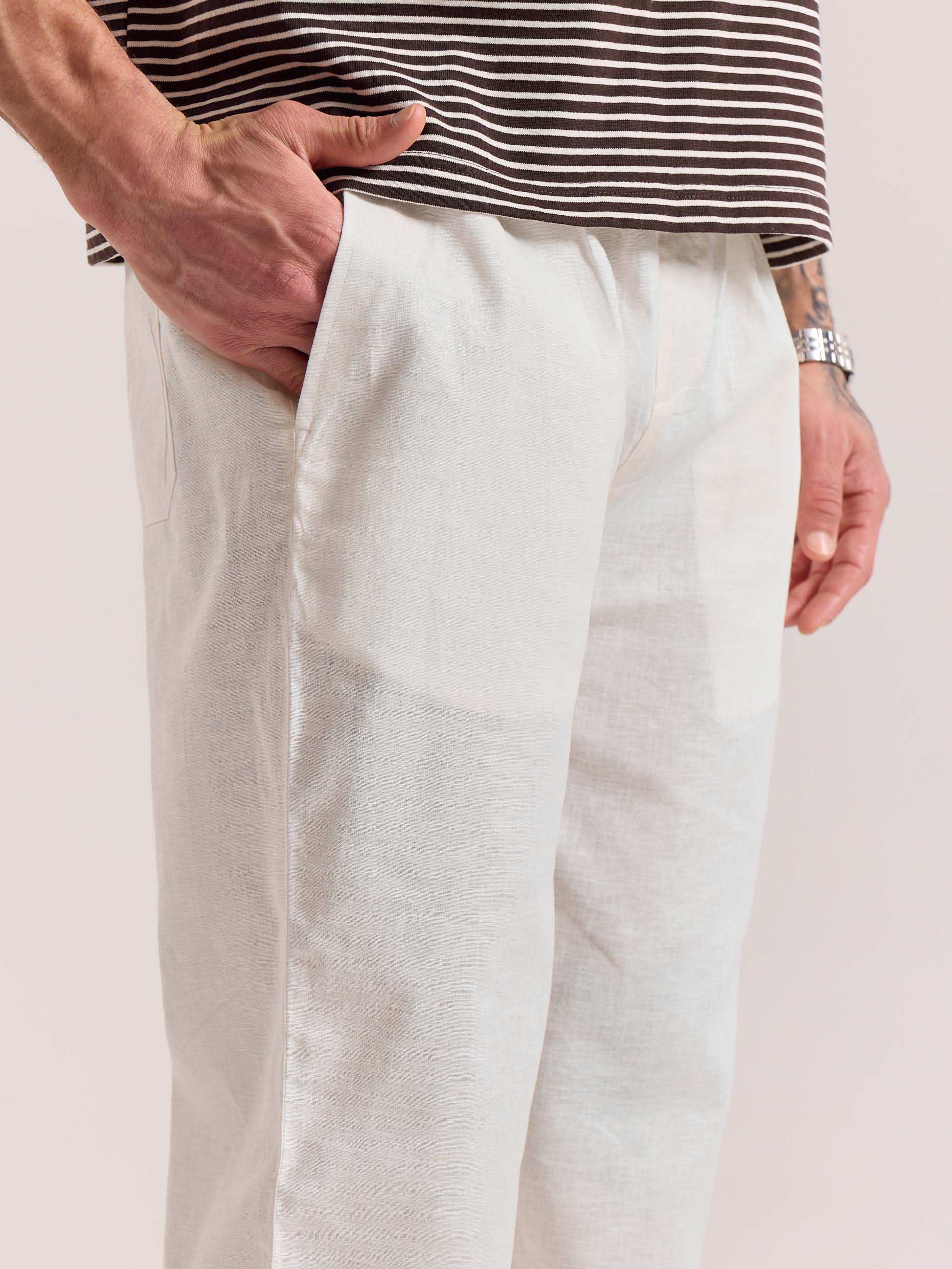 White Linen Pull-on Pants - Image 6