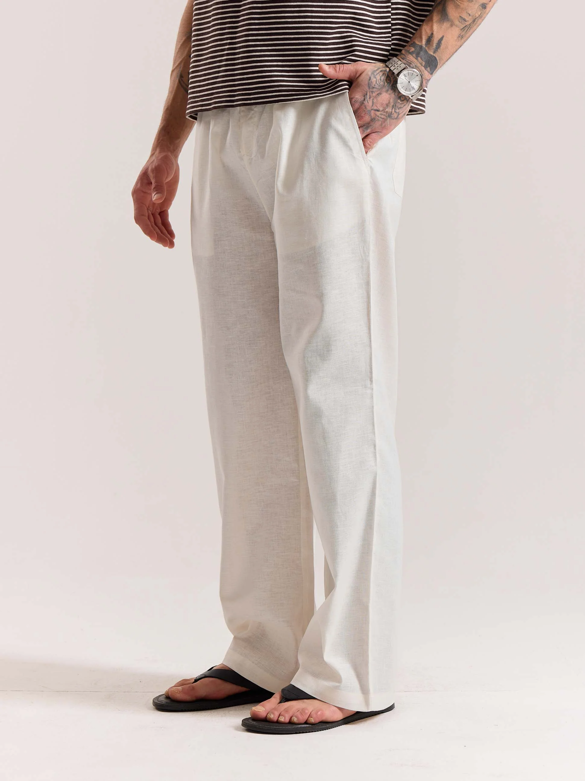 White Linen Pull-on Pants - Image 7
