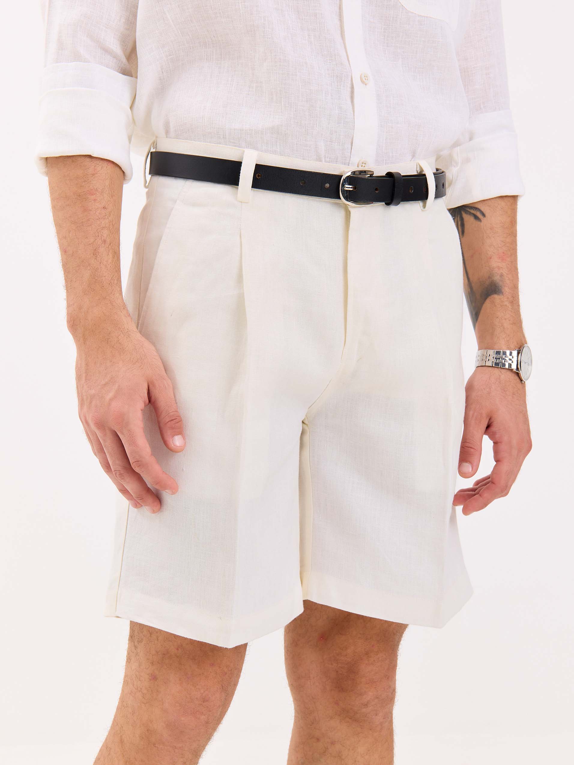 White Linen Trouser Shorts - Image 3