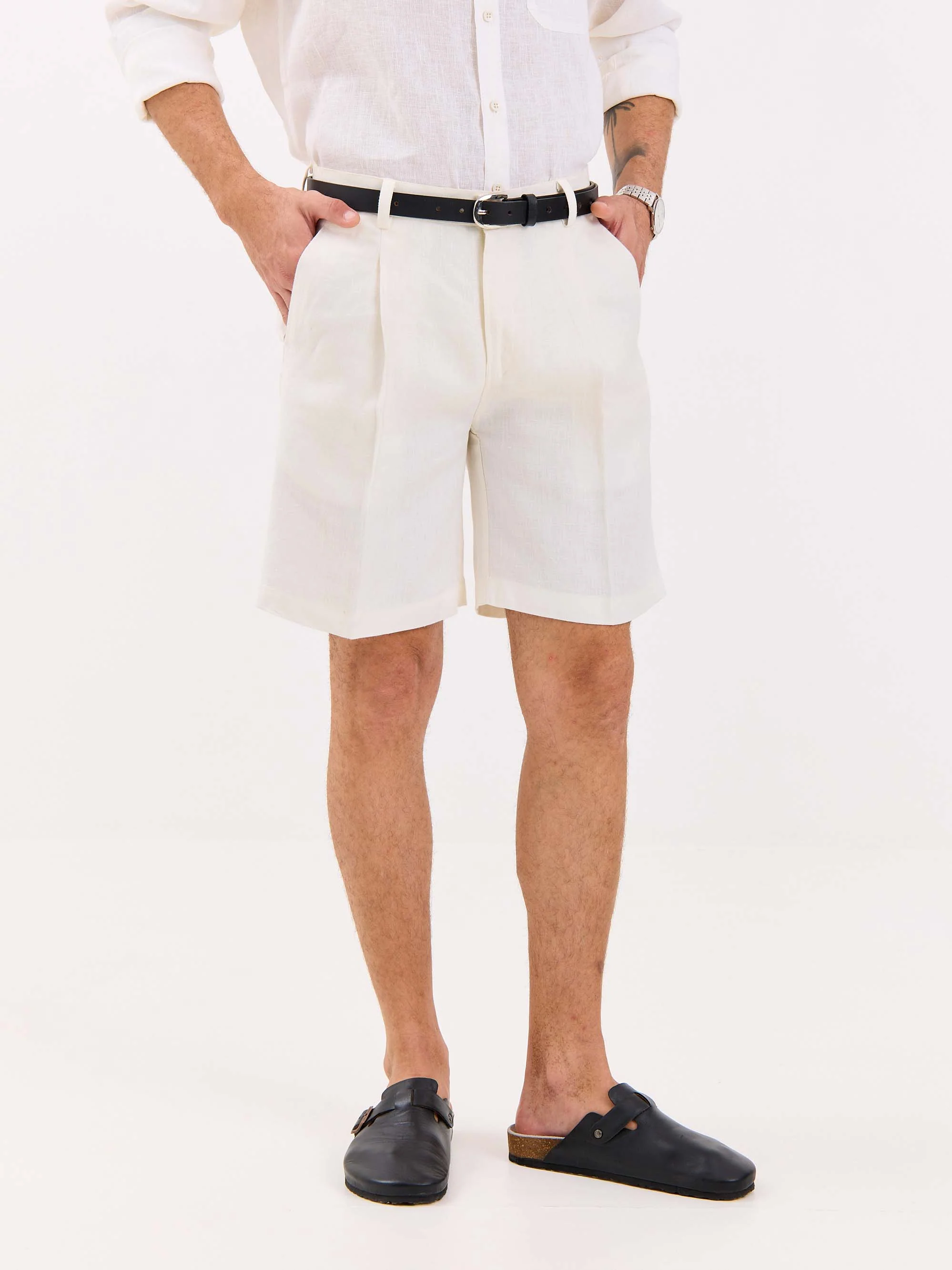 White Linen Trouser Shorts - Image 4