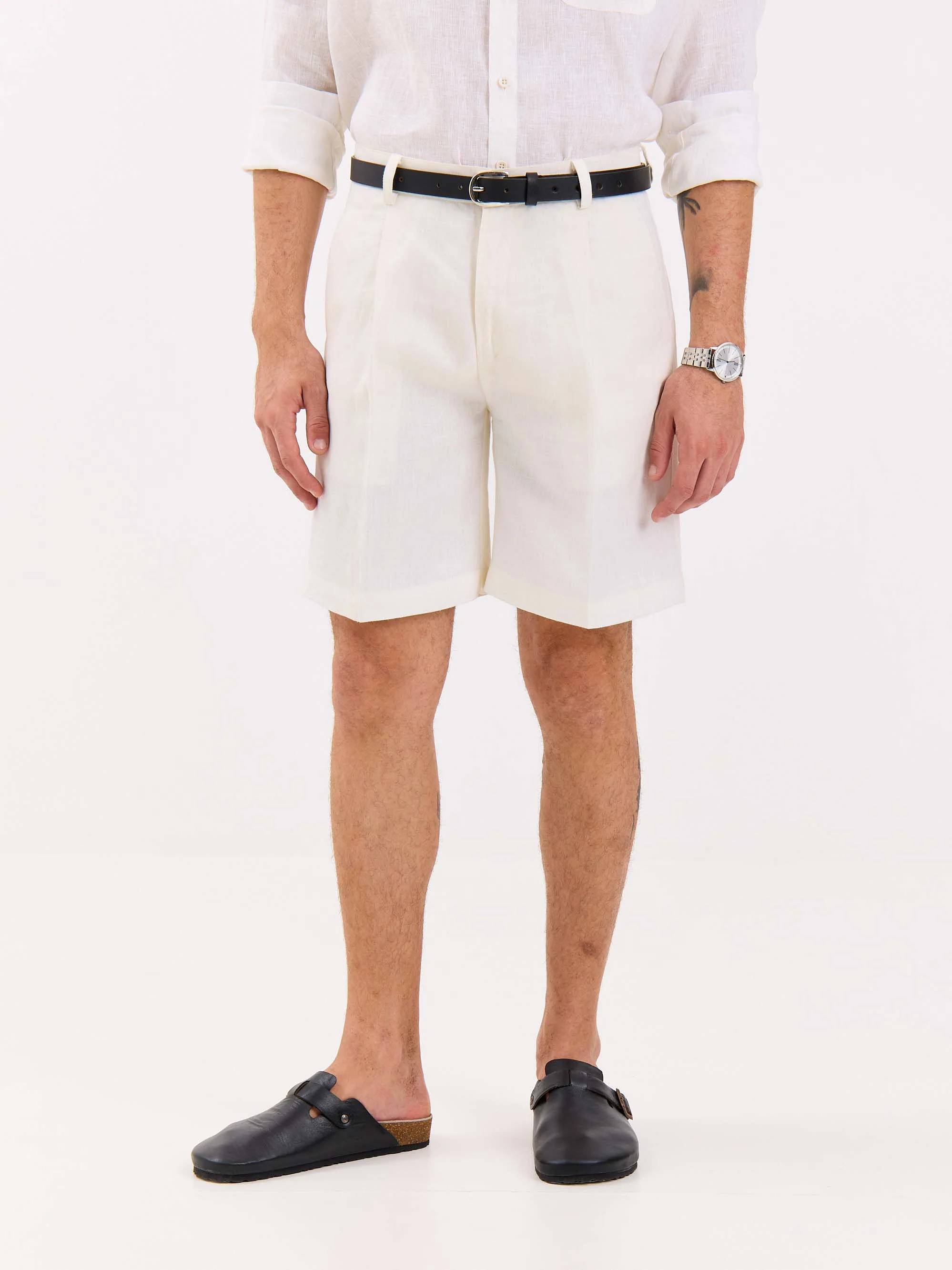 White Linen Trouser Shorts - Image 5