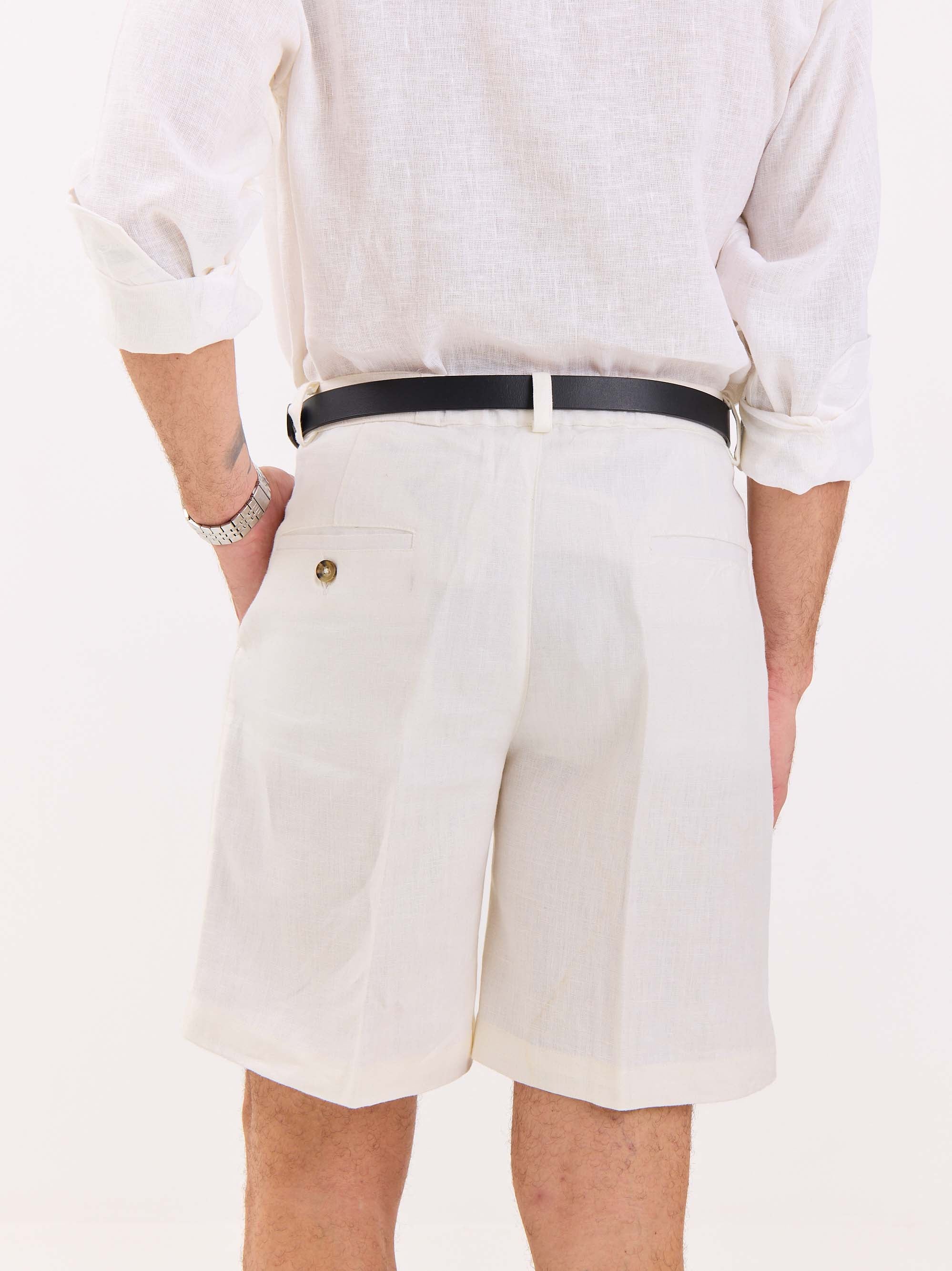 White Linen Trouser Shorts - Image 6