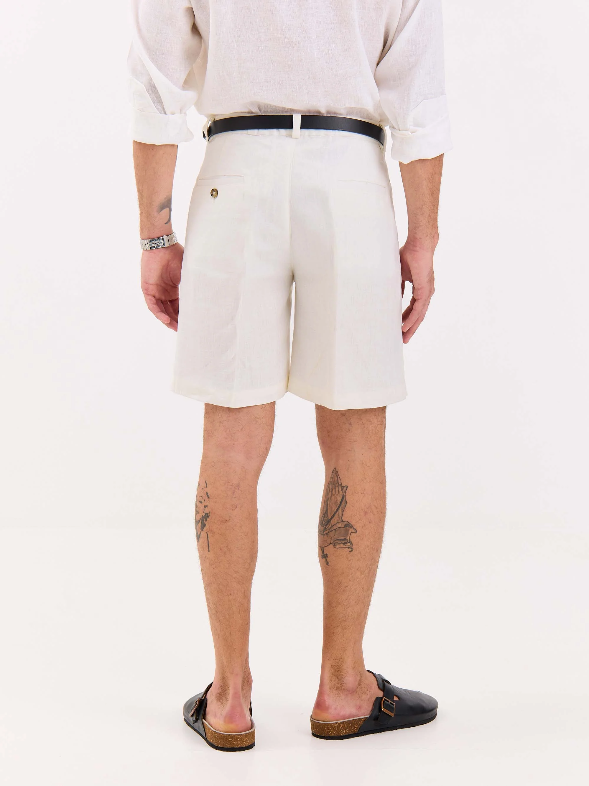 White Linen Trouser Shorts - Image 7