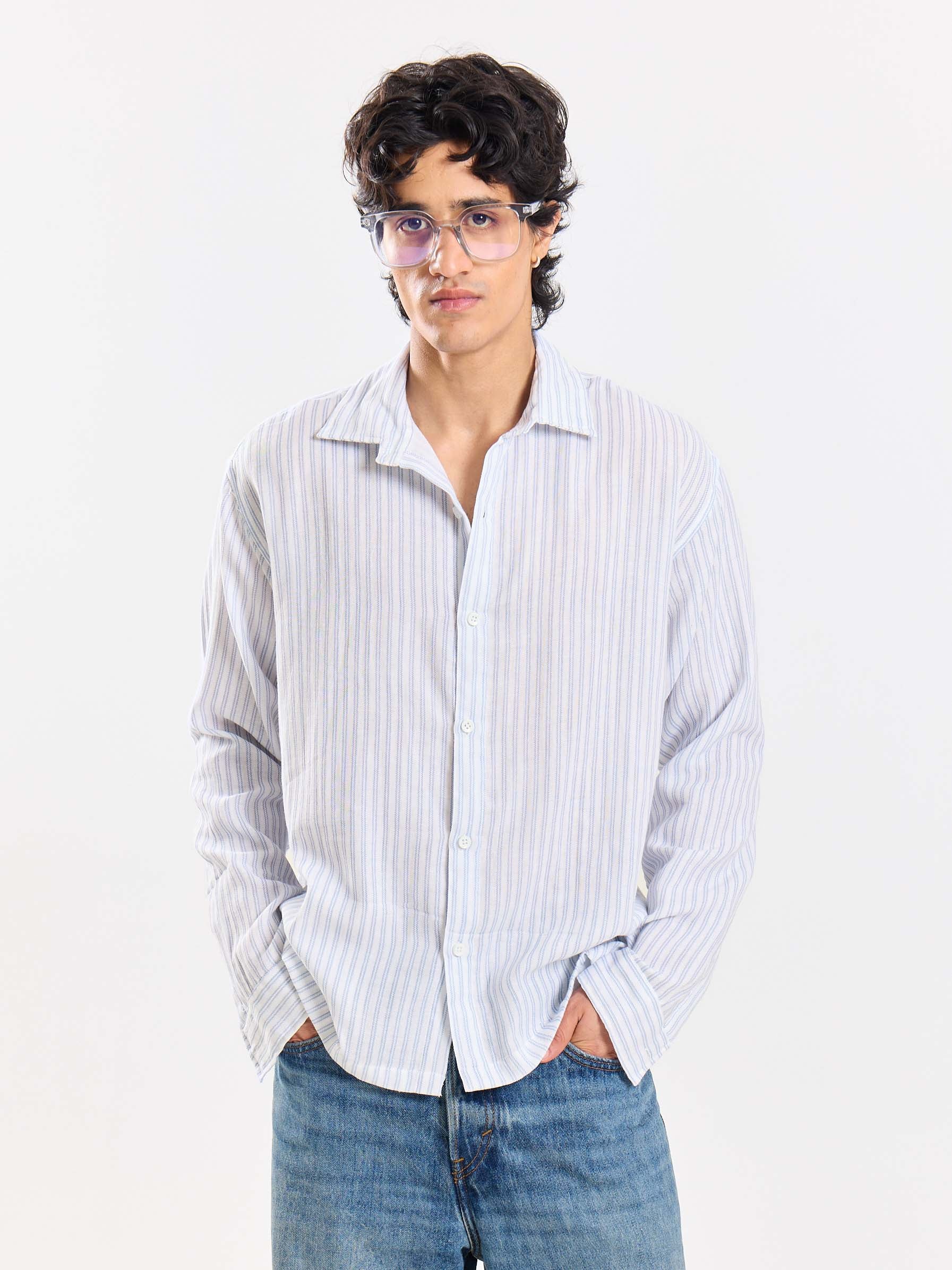 White Striped Gauze Holiday Shirt - Image 2
