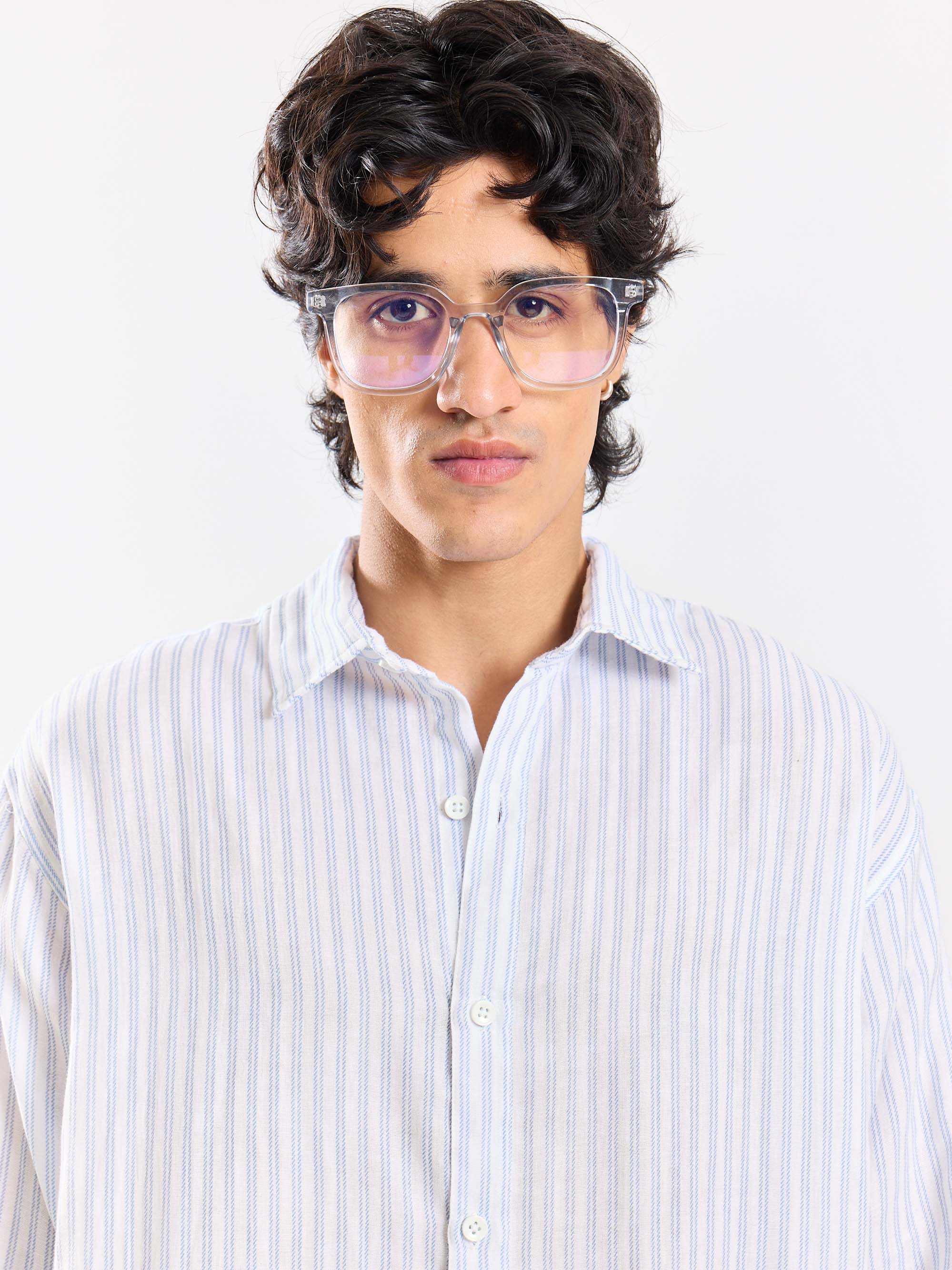 White Striped Gauze Holiday Shirt - Image 3
