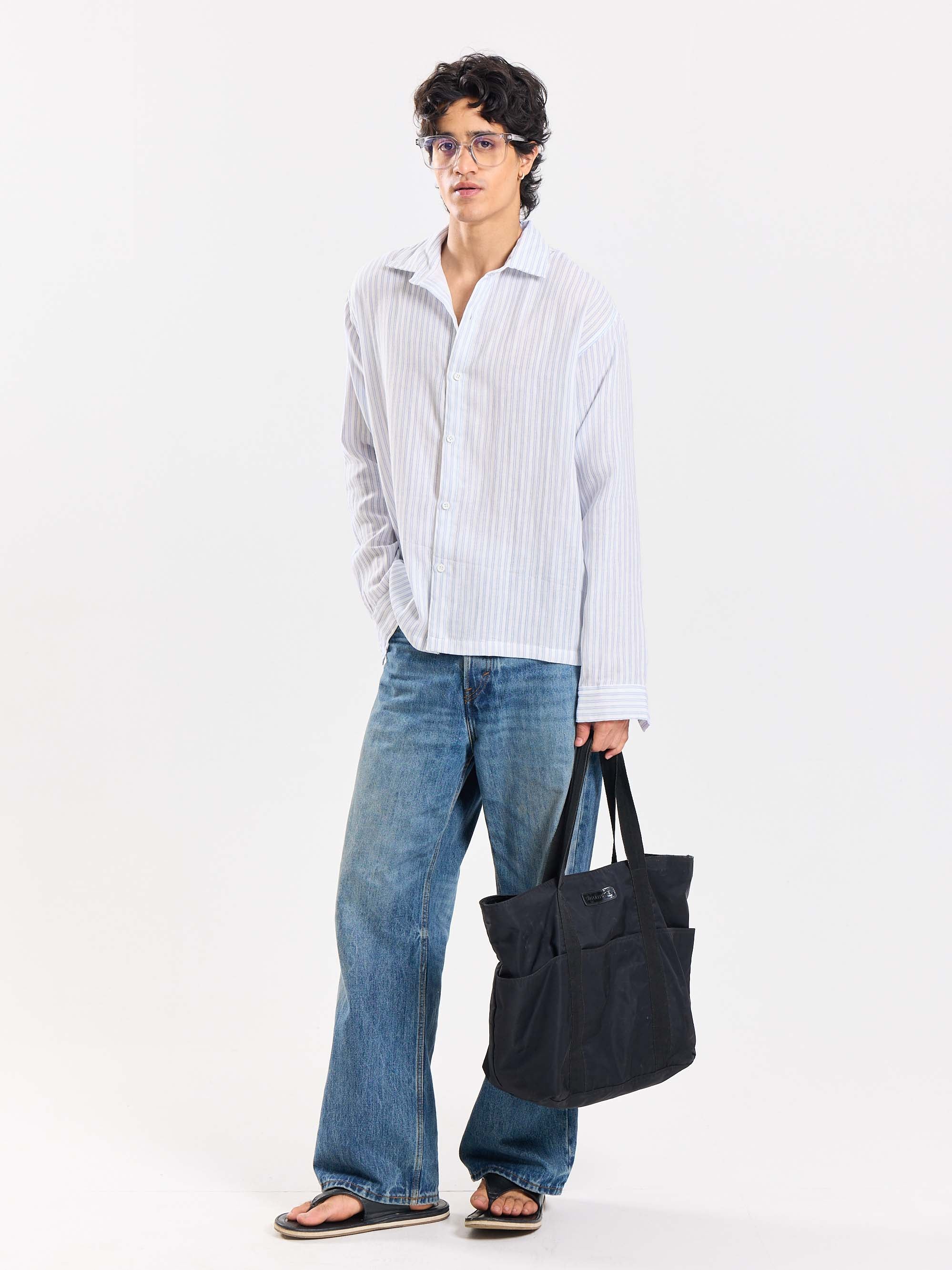 White Striped Gauze Holiday Shirt - Image 4