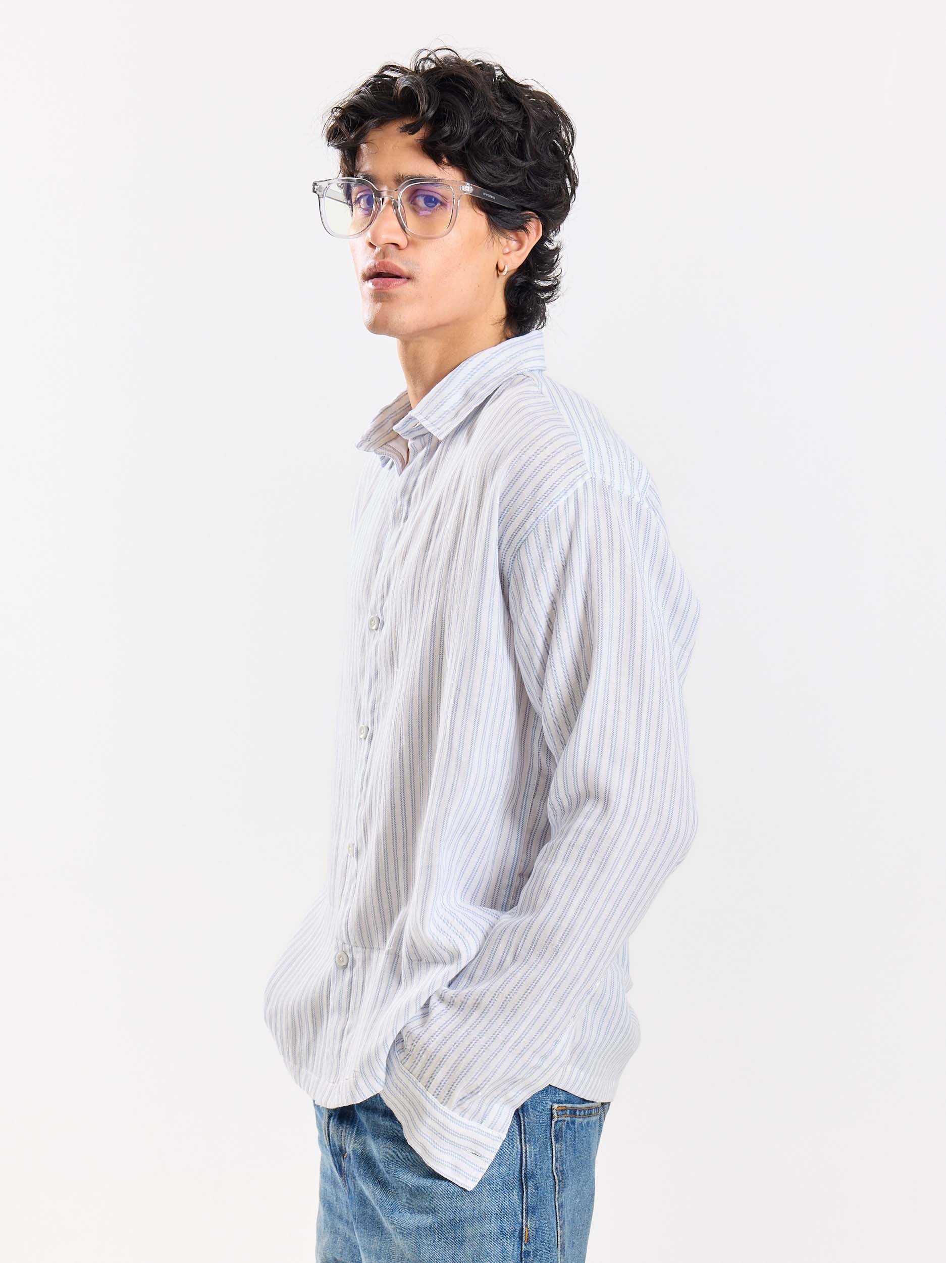 White Striped Gauze Holiday Shirt - Image 5