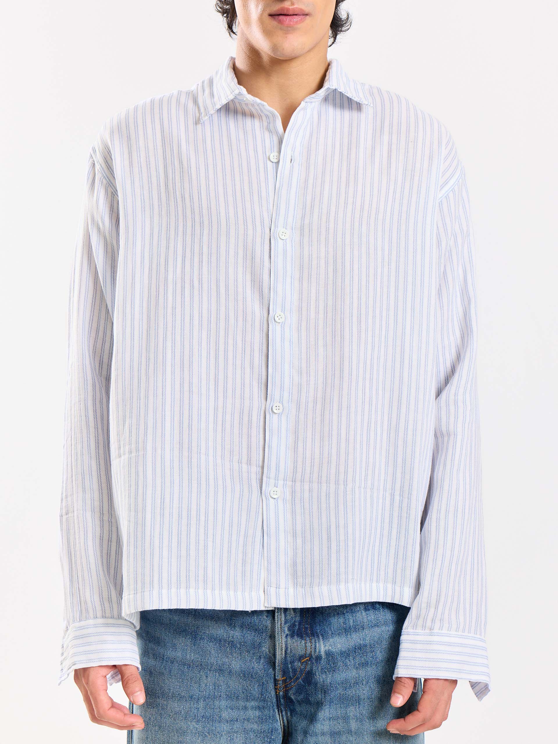 White Striped Gauze Holiday Shirt - Image 6