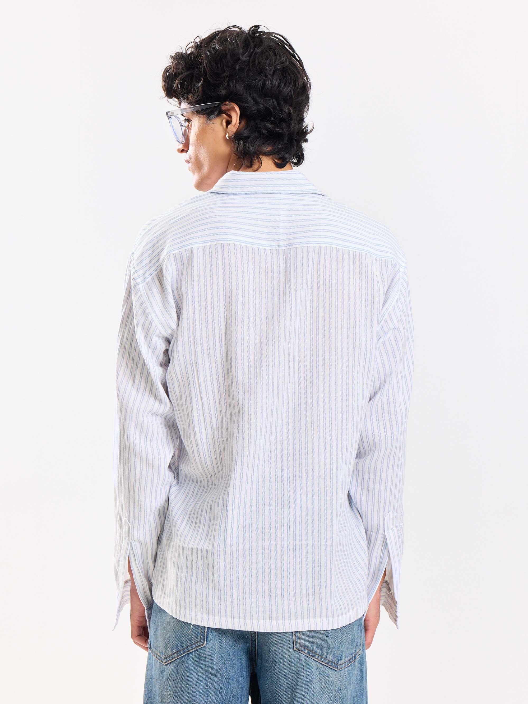 White Striped Gauze Holiday Shirt - Image 7