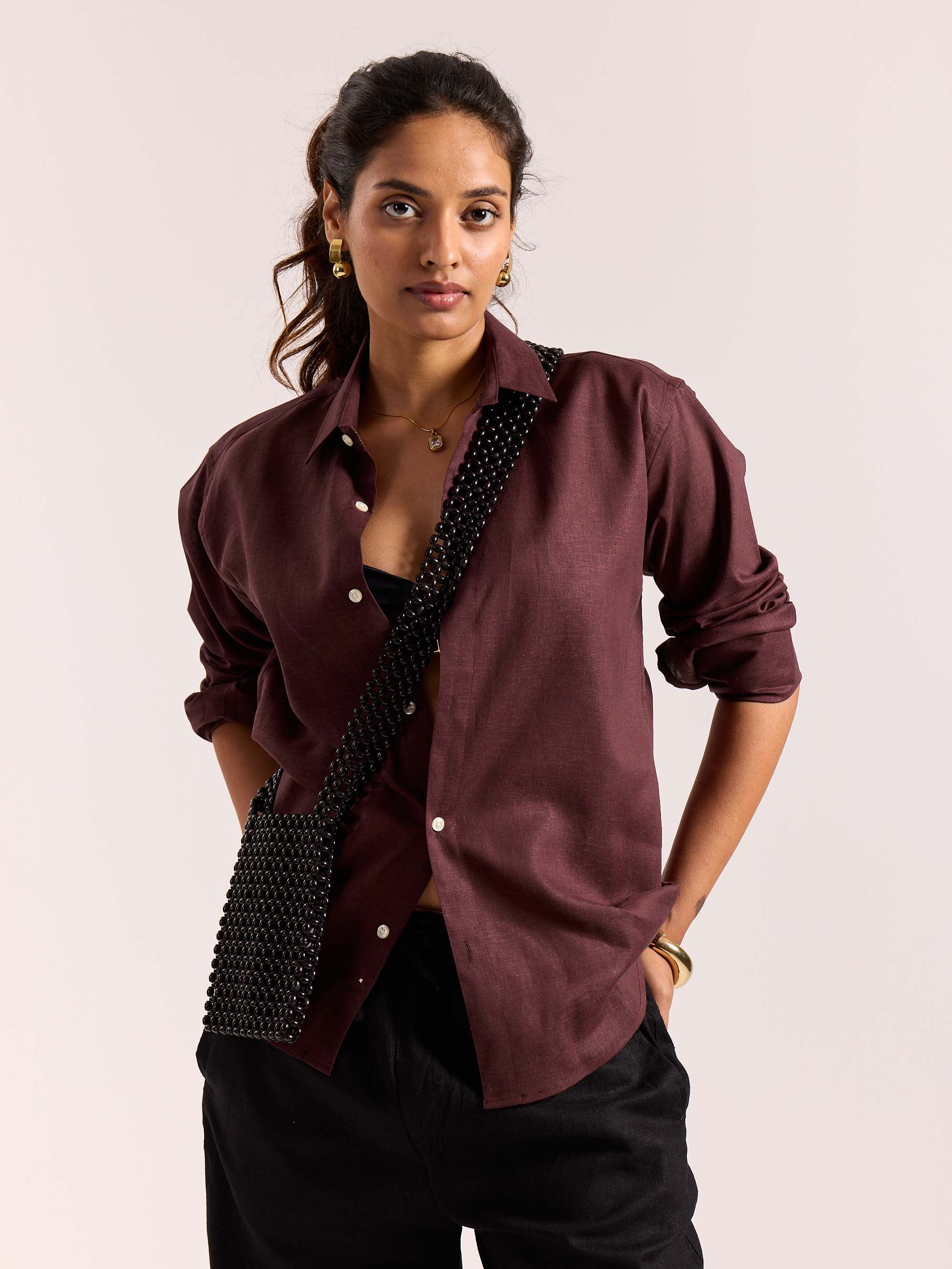 Wine Linen-blend Shirt - Image 4