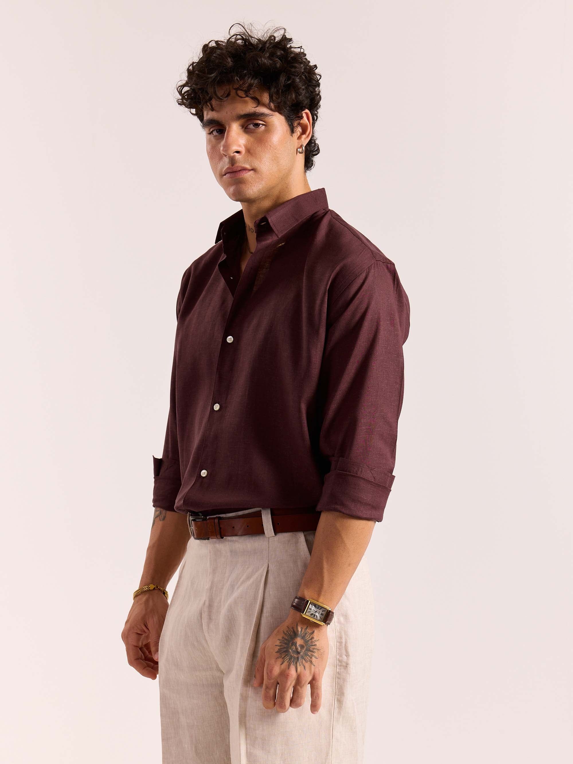 Wine Linen-blend Shirt - Image 7