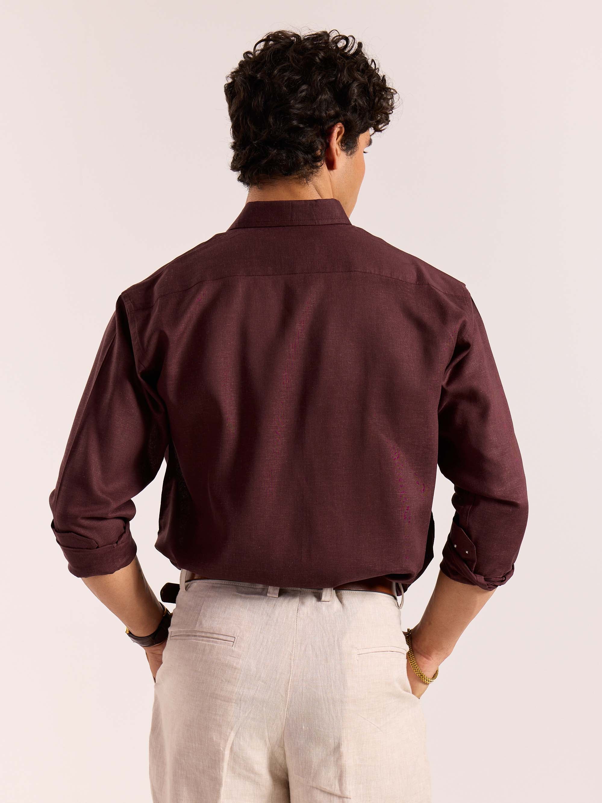 Wine Linen-blend Shirt - Image 8
