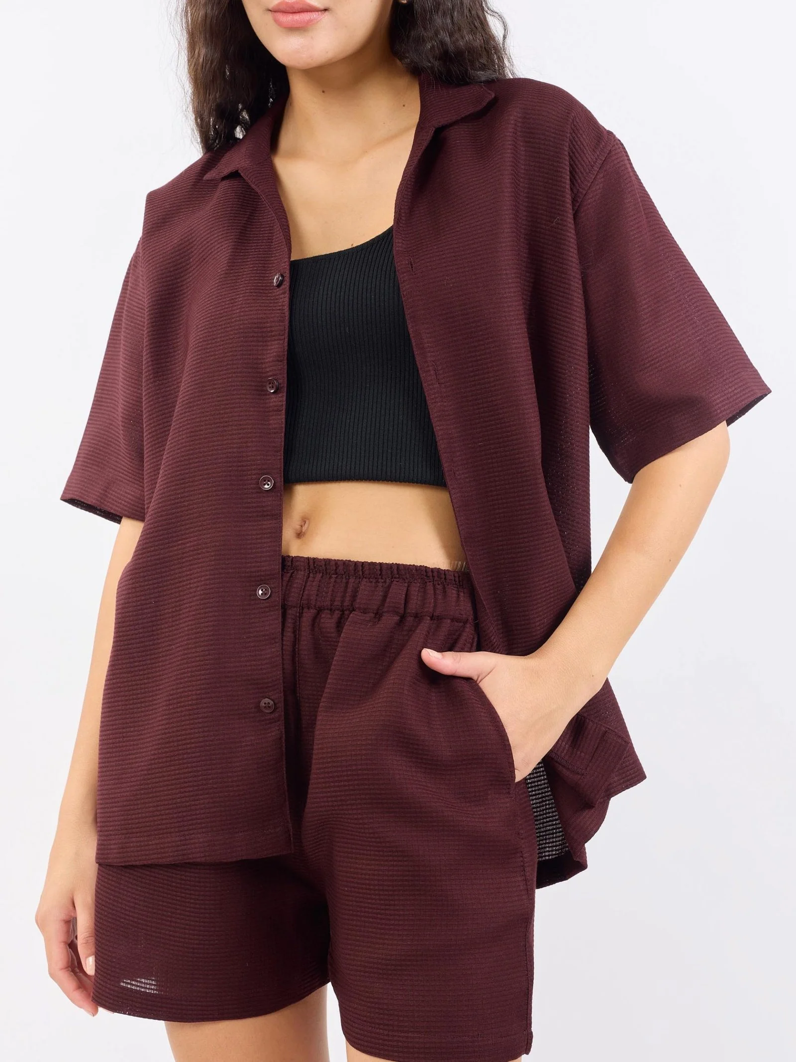 Wine Unisex Textured Co-ord Set - Image 4
