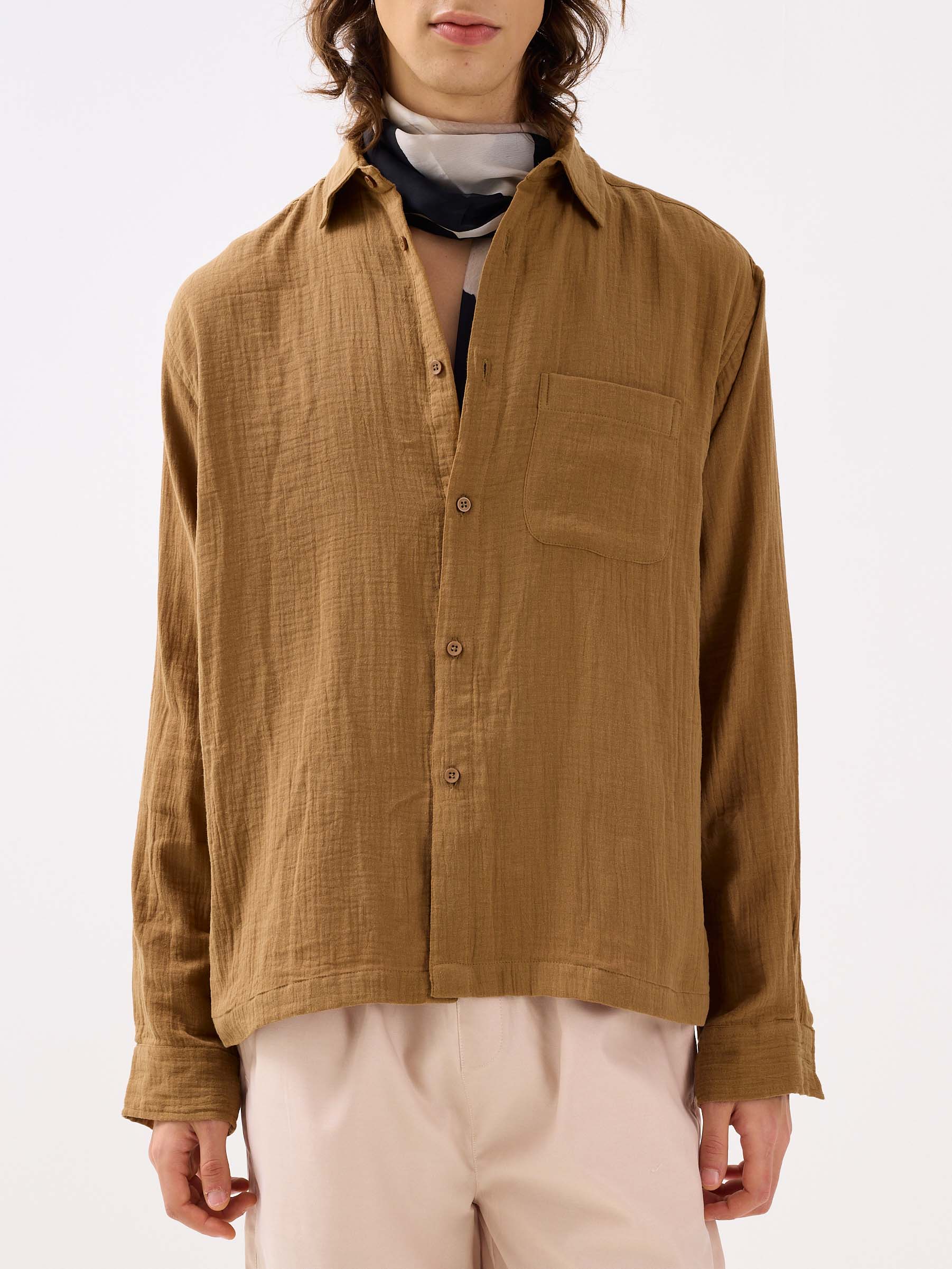 Wood Brown Gauze Holiday Shirt - Image 3