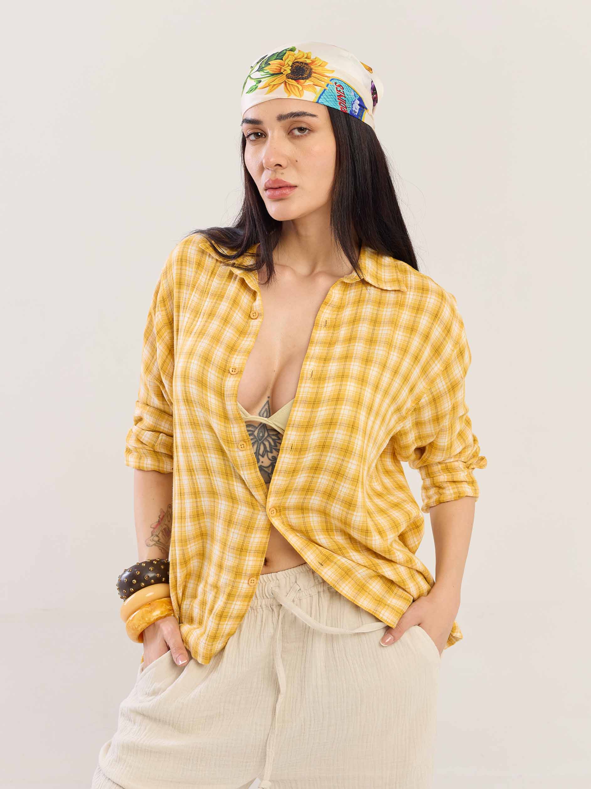 Yellow Checked Gauze Holiday Shirt - Image 3
