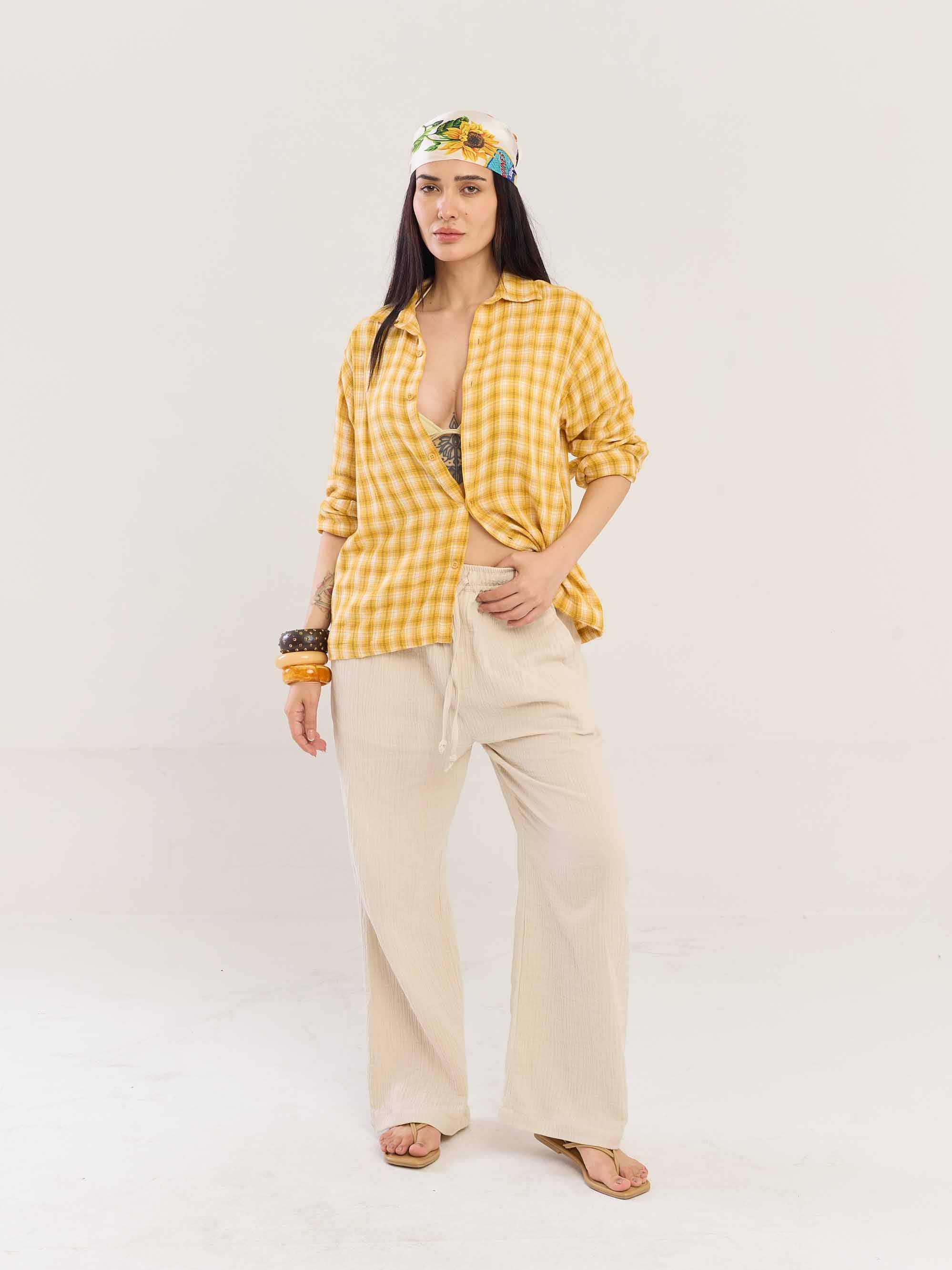 Yellow Checked Gauze Holiday Shirt - Image 4