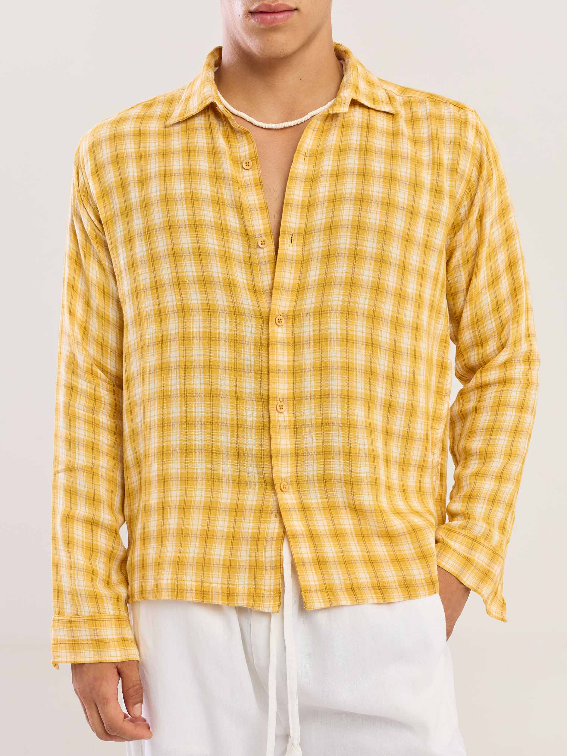 Yellow Checked Gauze Holiday Shirt - Image 5
