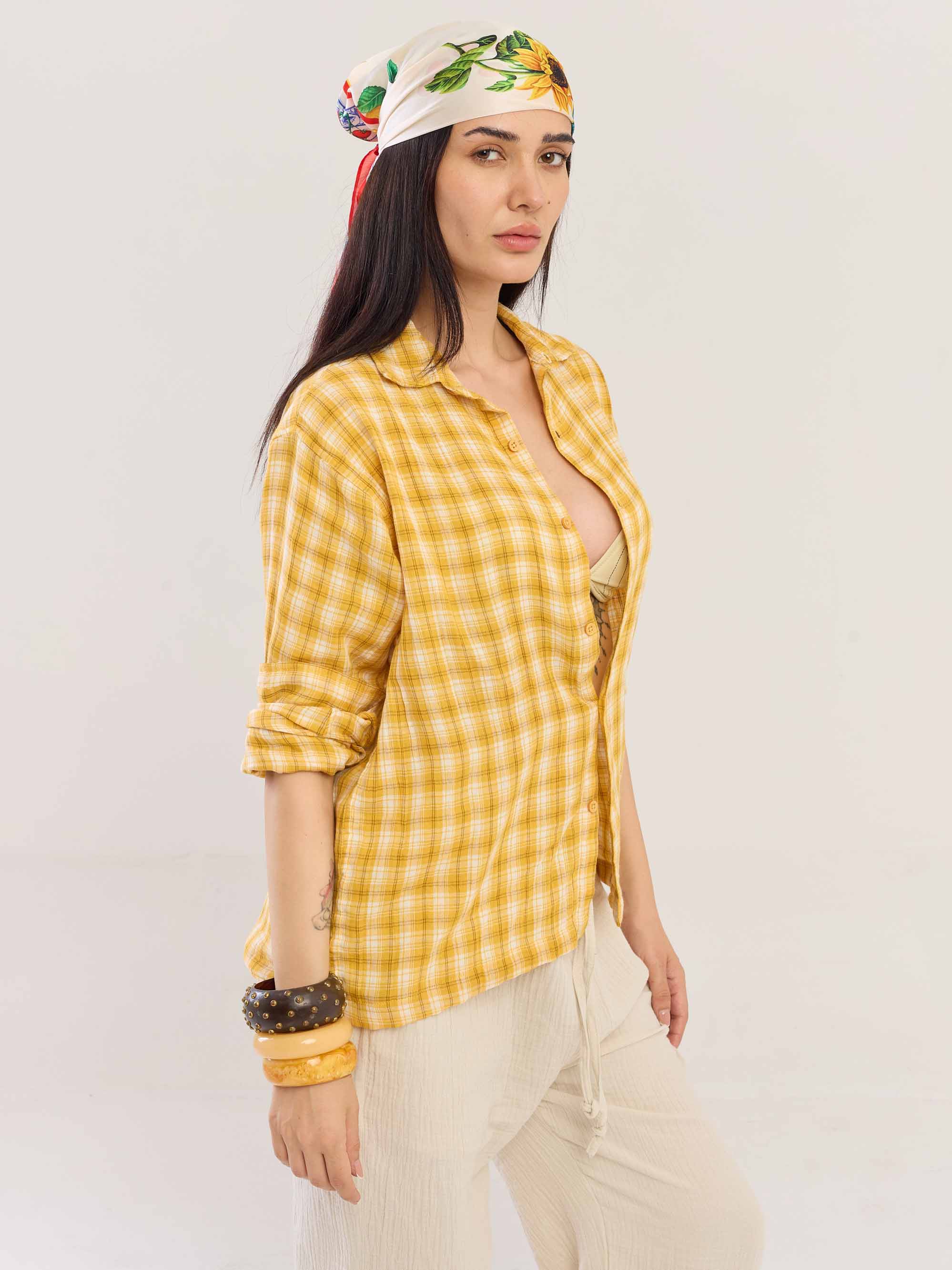 Yellow Checked Gauze Holiday Shirt - Image 6