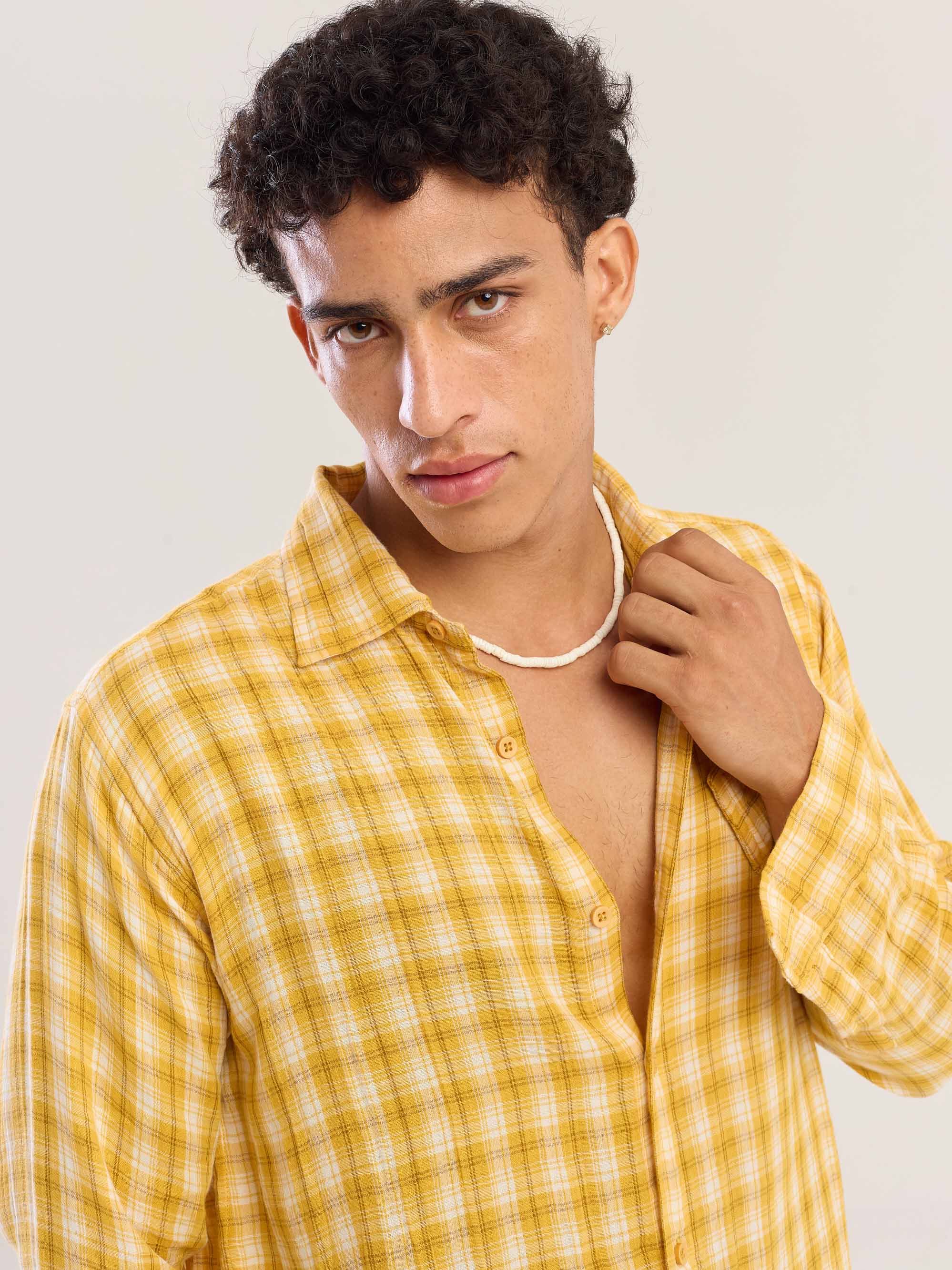 Yellow Checked Gauze Holiday Shirt - Image 7
