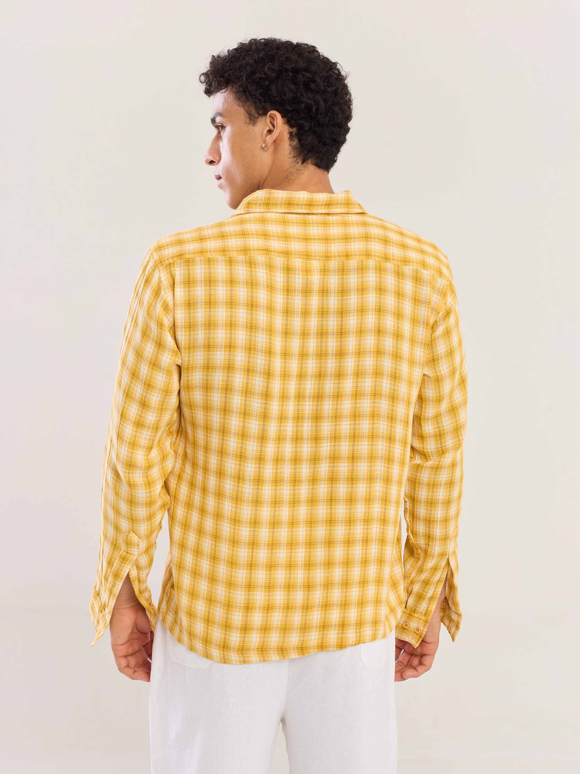 Yellow Checked Gauze Holiday Shirt - Image 8