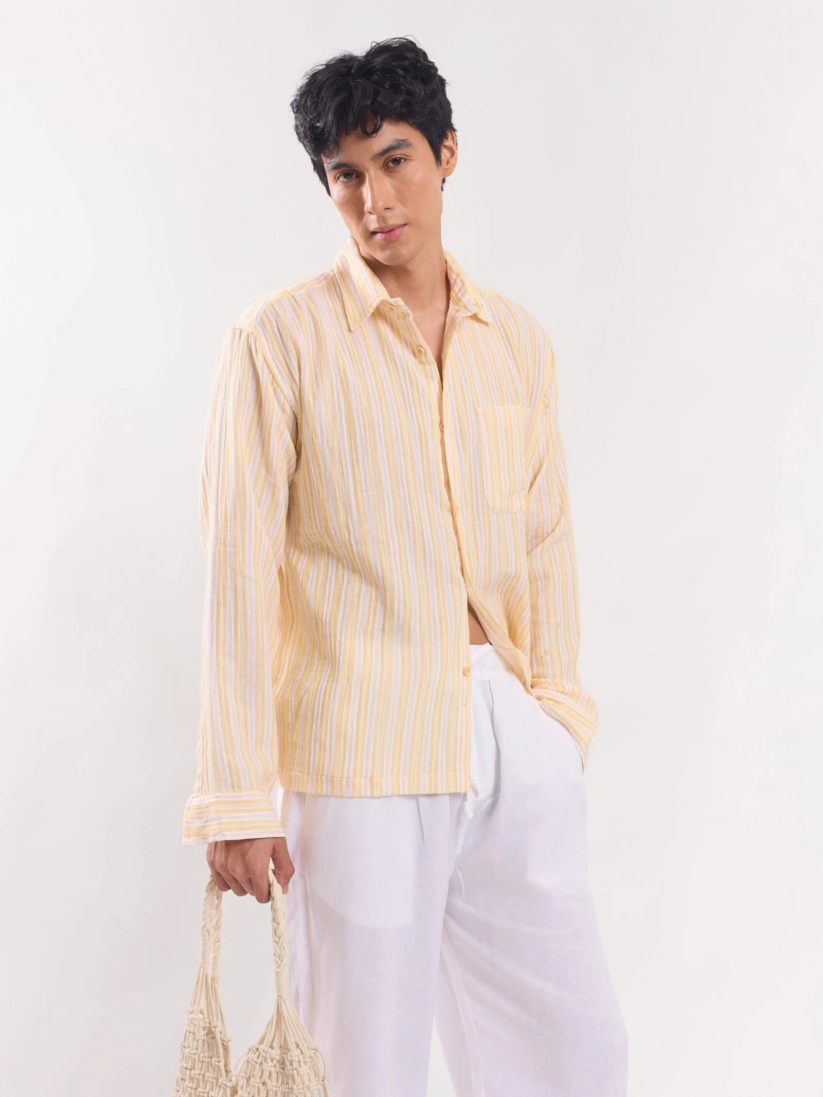 Yellow Striped Gauze Holiday Shirt - Image 4