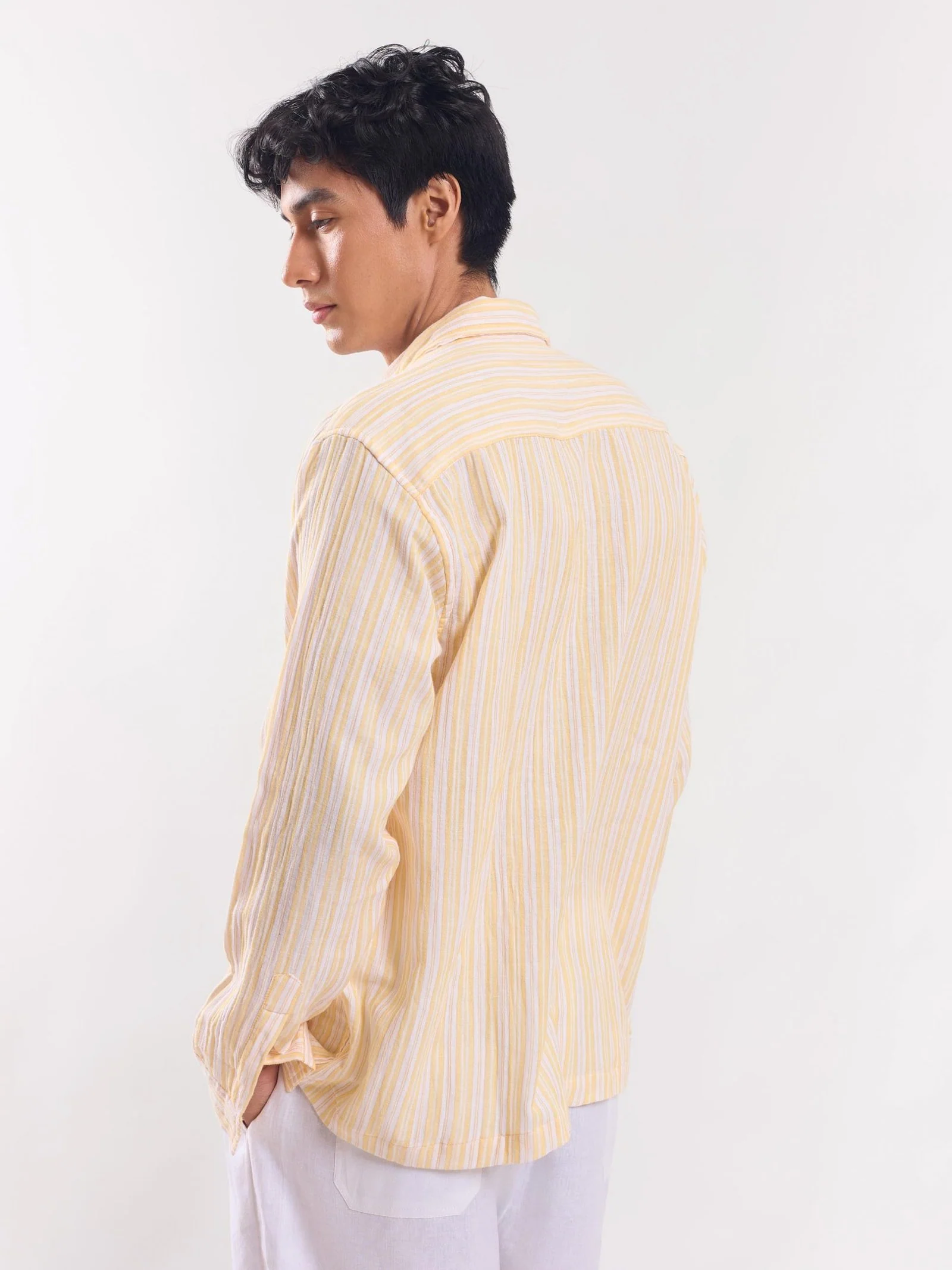 Yellow Striped Gauze Holiday Shirt - Image 6