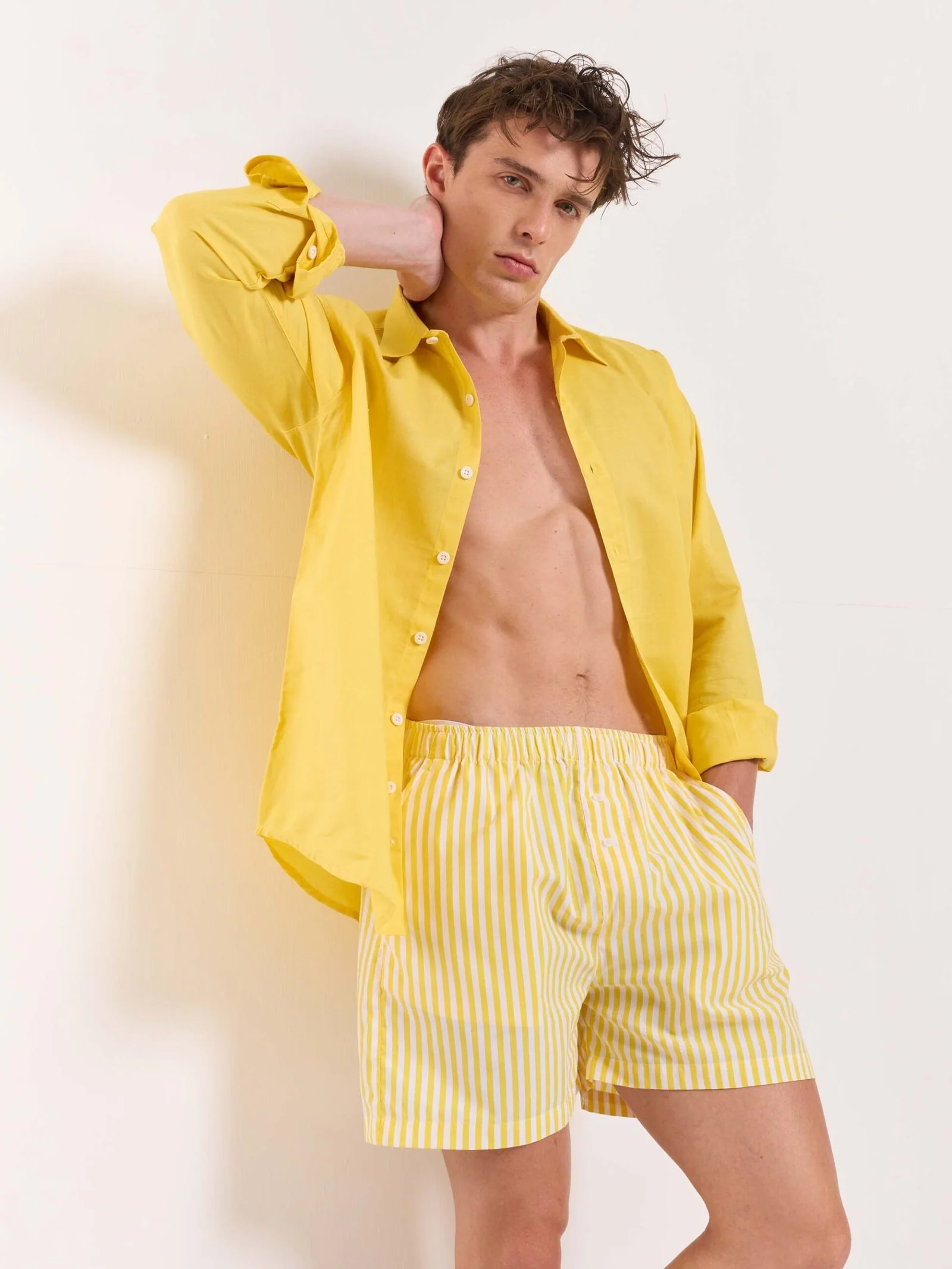 Yellow Striped Poplin Shorts - Image 3