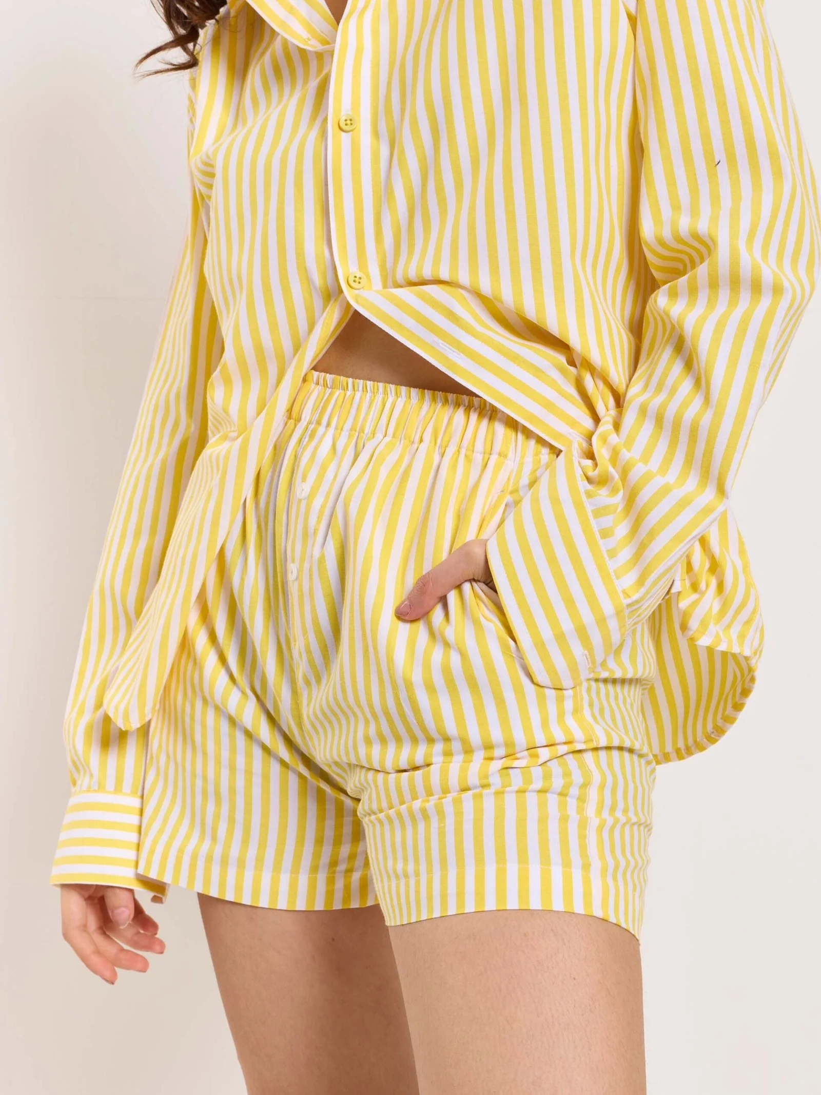 Yellow Striped Poplin Shorts - Image 5