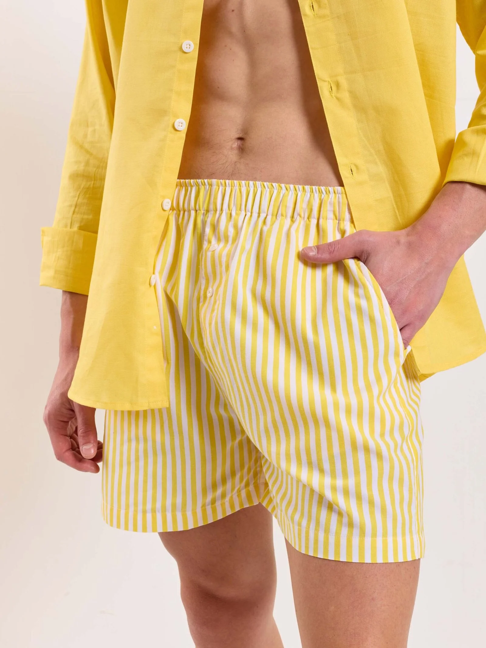 Yellow Striped Poplin Shorts - Image 6