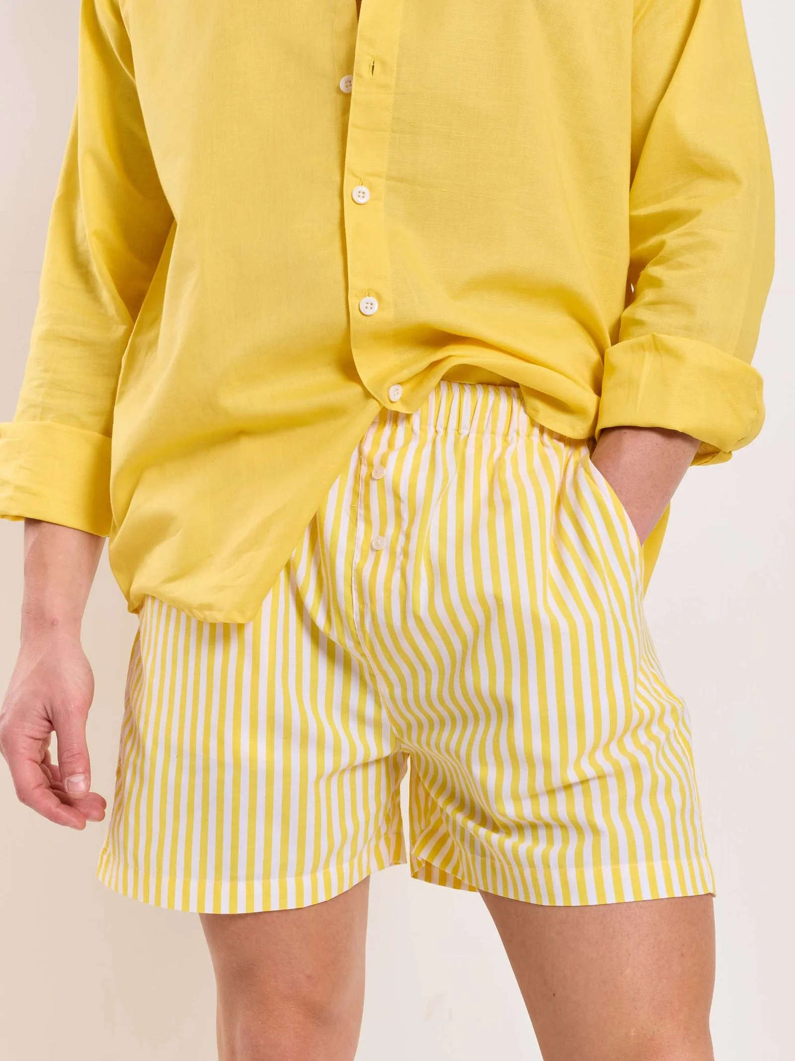 Yellow Striped Poplin Shorts - Image 8