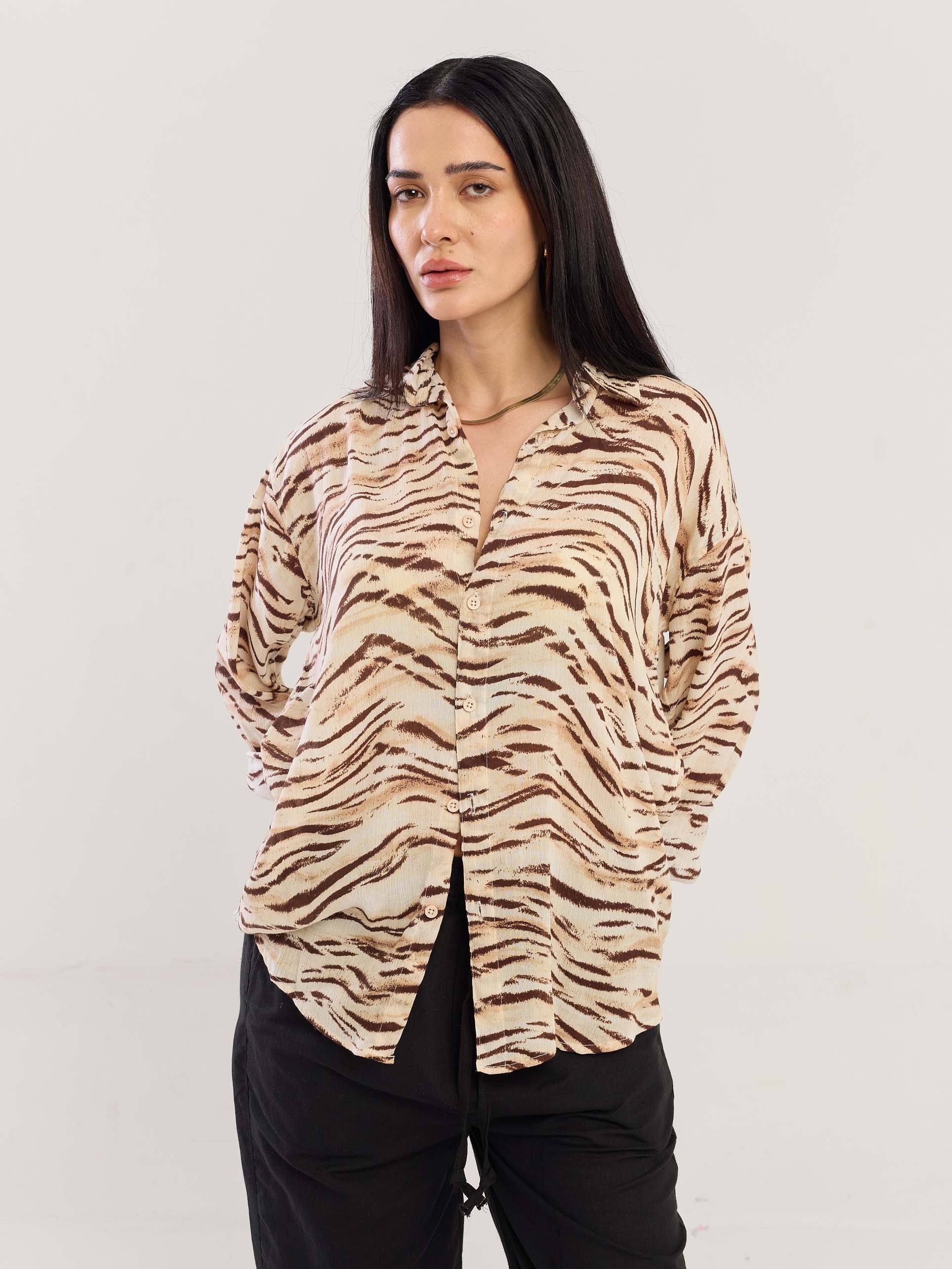Zebra Patterned Wrinkled Shirt - Image 4